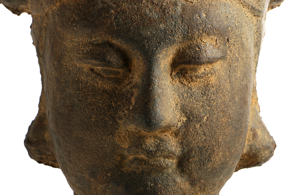 19th Century Bodhisattva Bust on Wooden Pedestal