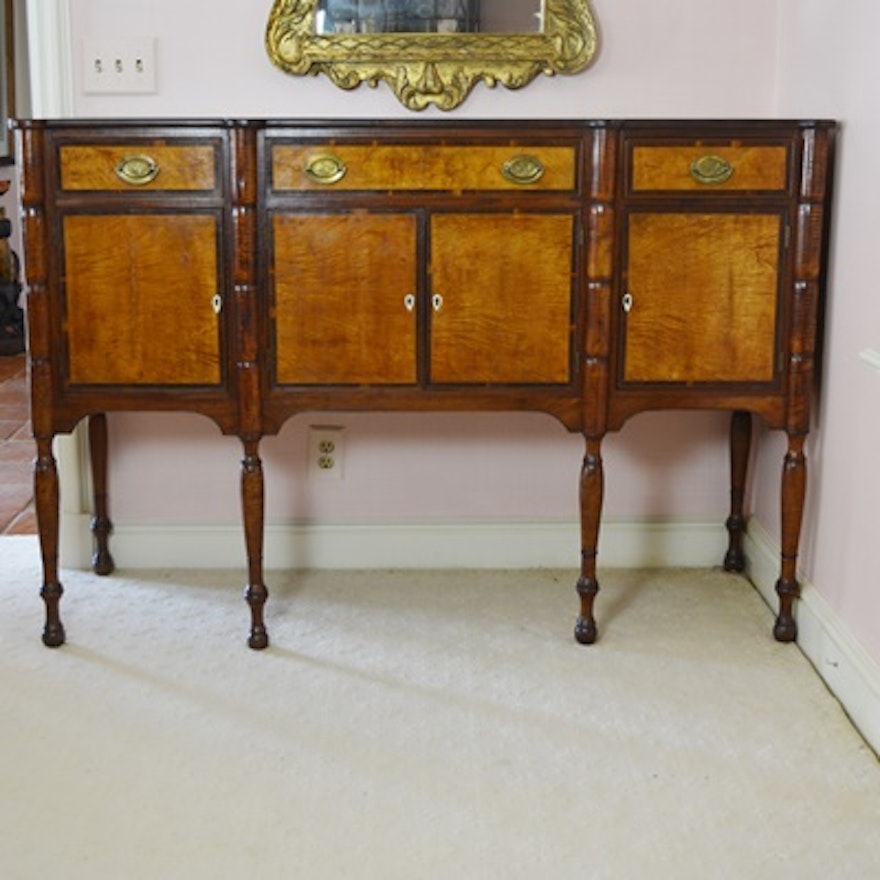 Antique New England Federal Style Maple and Walnut Sideboard