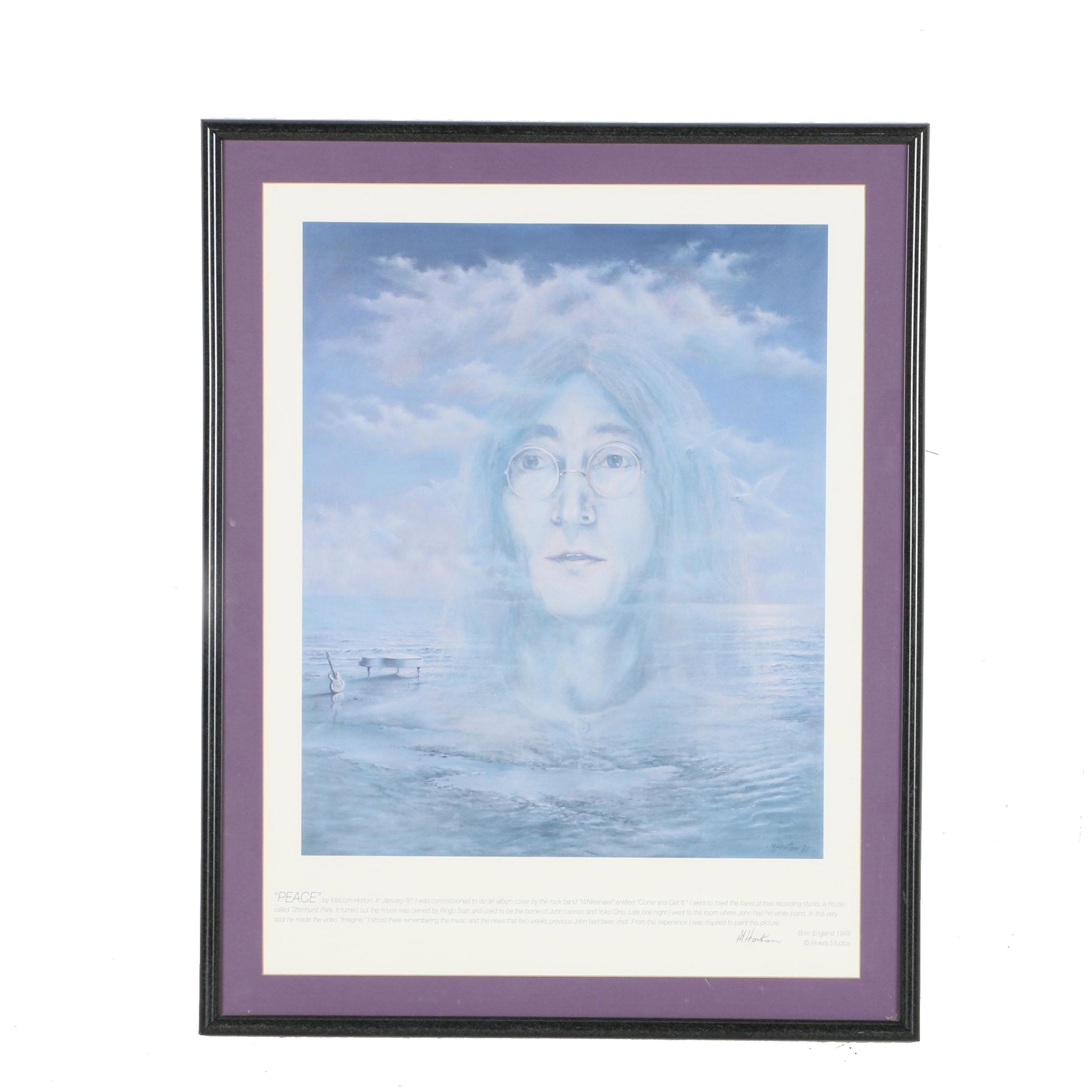 Malcolm Horton Offset Lithograph of John Lennon with Quote