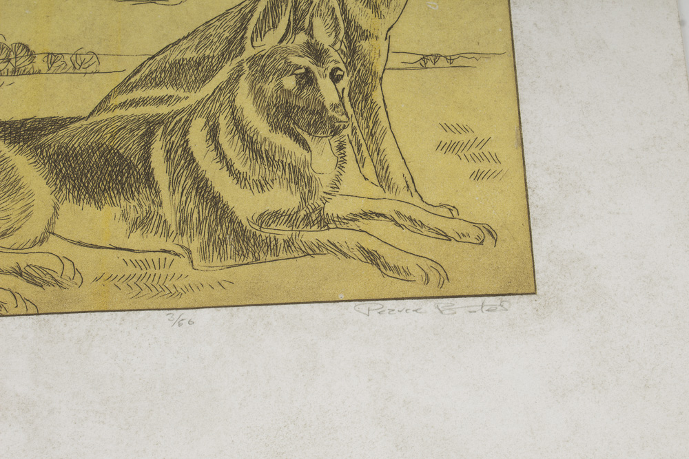 Pearce Bates Signed Limited Edition Wood Block Print of Two German Shepherds