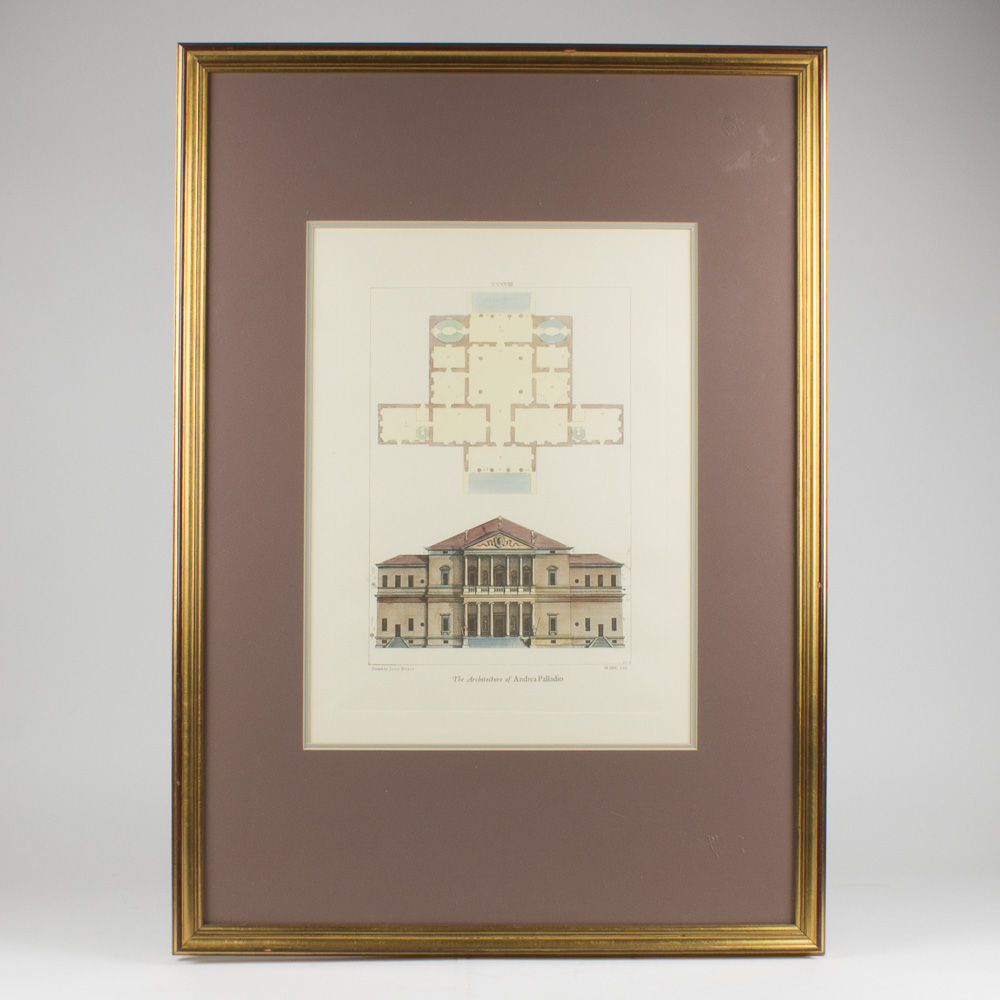 Hand Tinted Etching "The Architecture of Andrea Palladio" Printed By John Darby