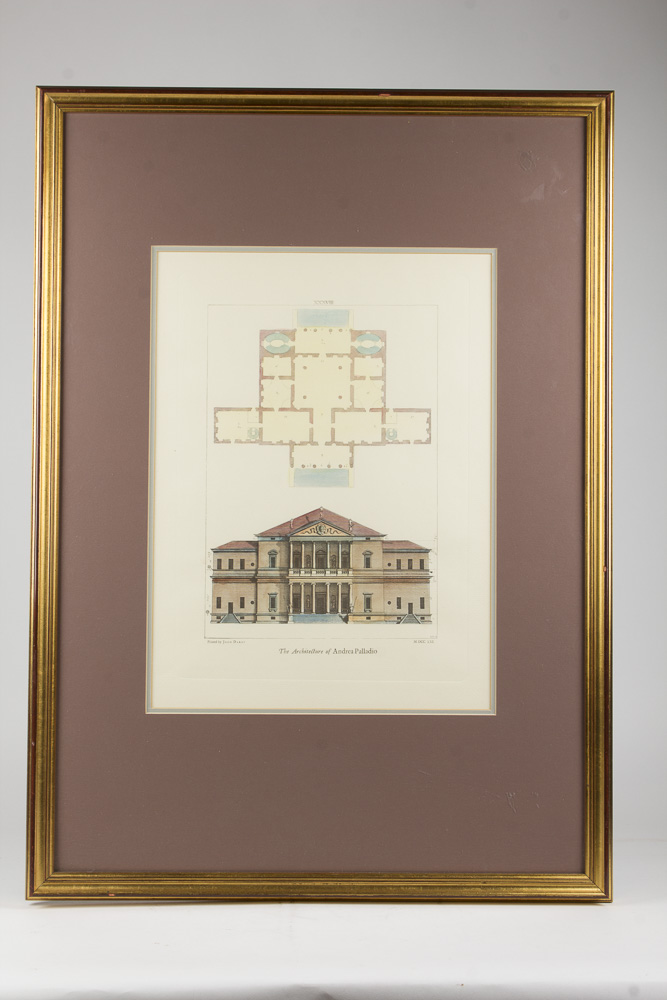 Hand Tinted Etching "The Architecture of Andrea Palladio" Printed By John Darby