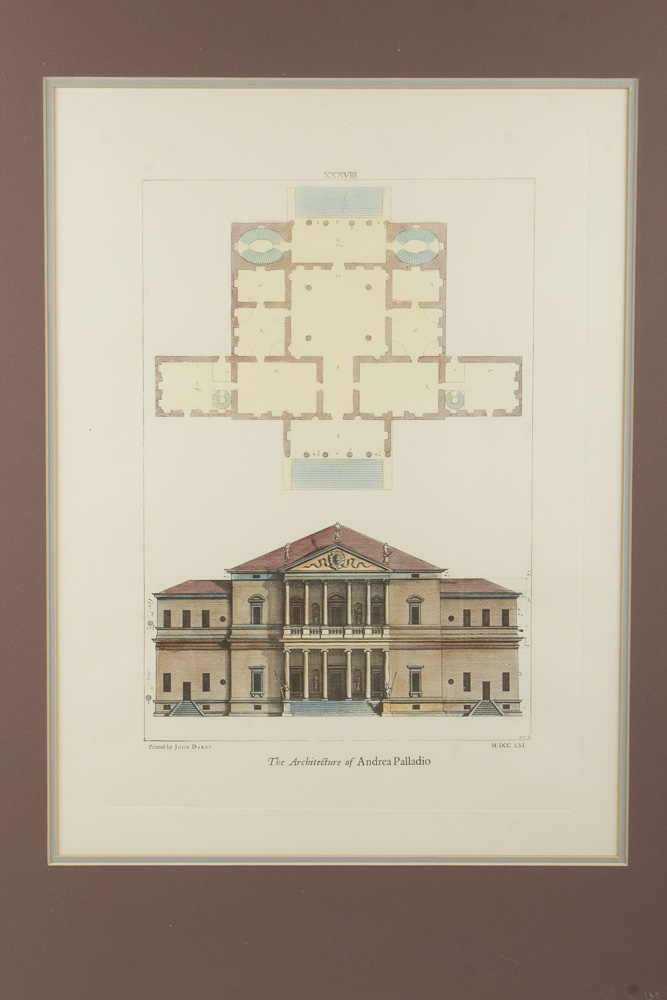 Hand Tinted Etching "The Architecture of Andrea Palladio" Printed By John Darby