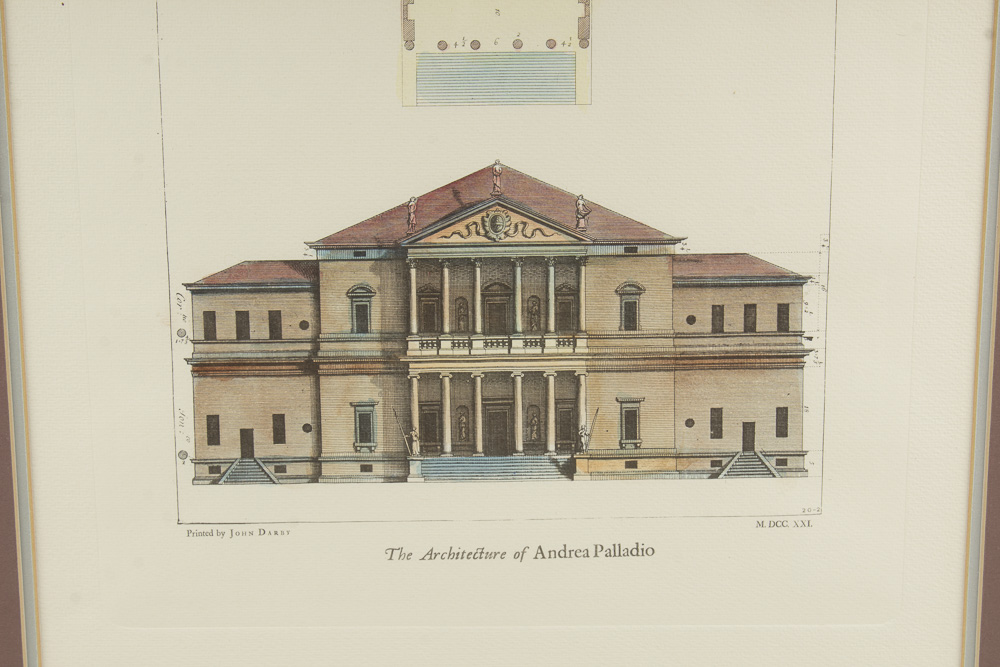 Hand Tinted Etching "The Architecture of Andrea Palladio" Printed By John Darby