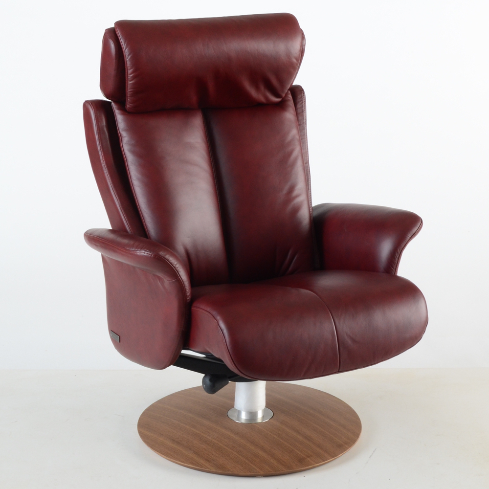 Zedere Burgundy Leather Swivel Recliner with Footstool