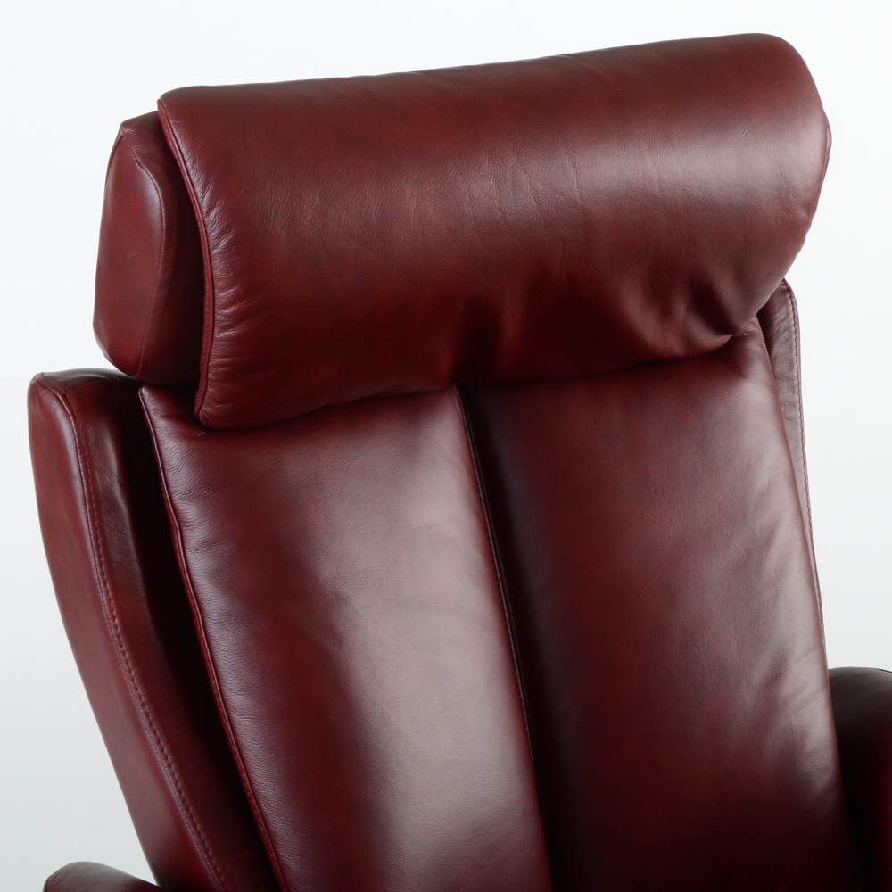 Zedere Burgundy Leather Swivel Recliner with Footstool