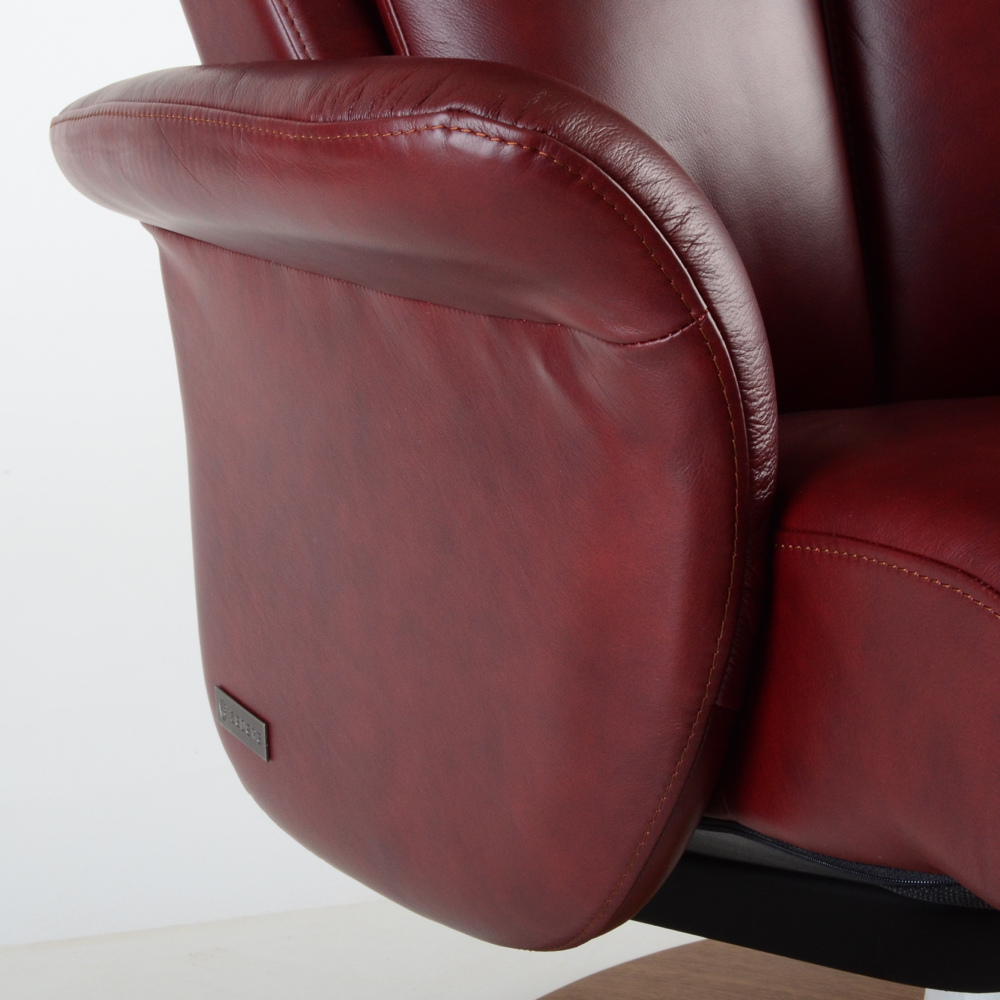 Zedere Burgundy Leather Swivel Recliner with Footstool