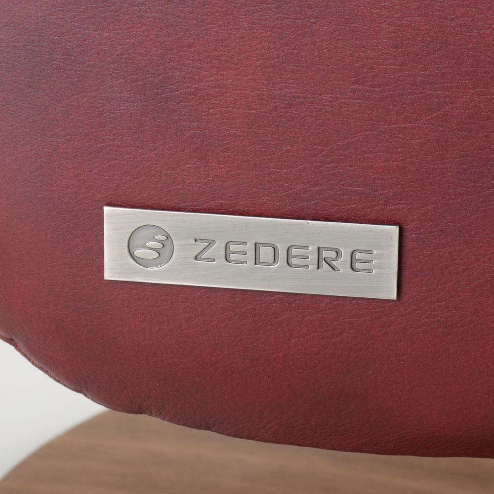 Zedere Burgundy Leather Swivel Recliner with Footstool