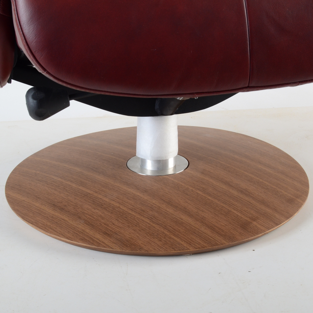 Zedere Burgundy Leather Swivel Recliner with Footstool