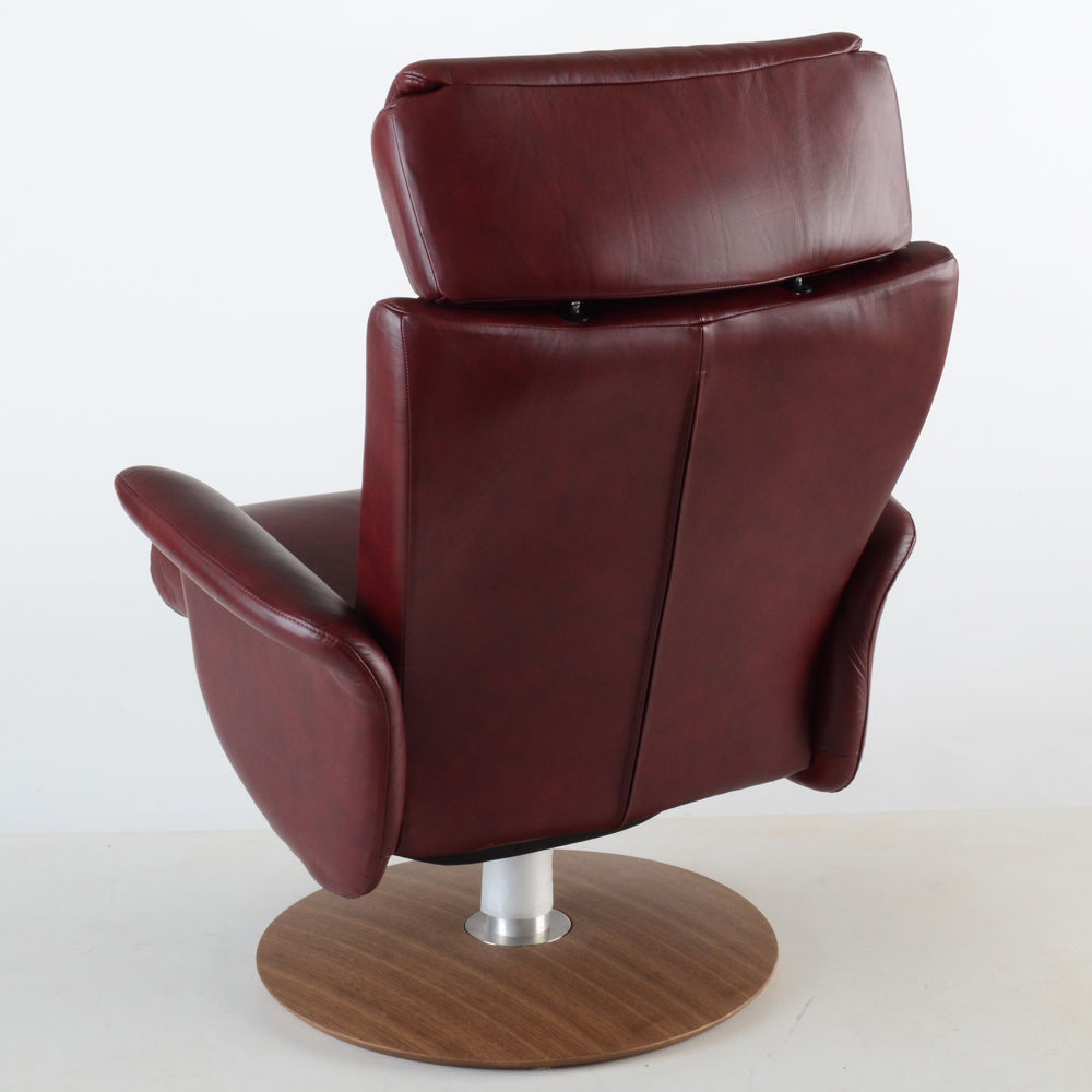 Zedere Burgundy Leather Swivel Recliner with Footstool