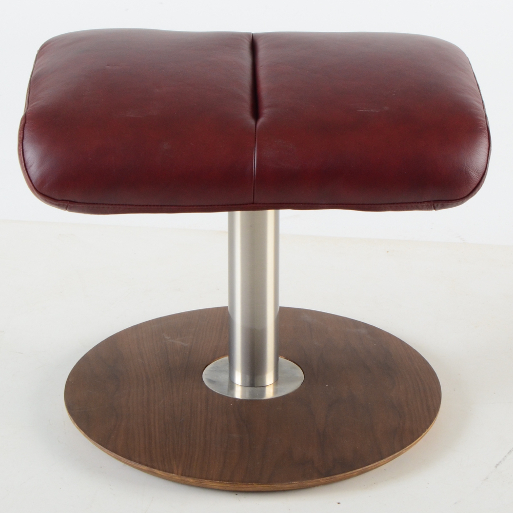 Zedere Burgundy Leather Swivel Recliner with Footstool