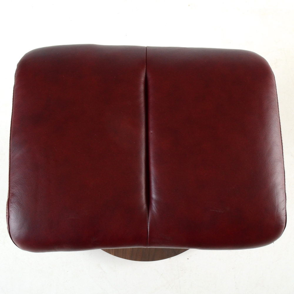 Zedere Burgundy Leather Swivel Recliner with Footstool