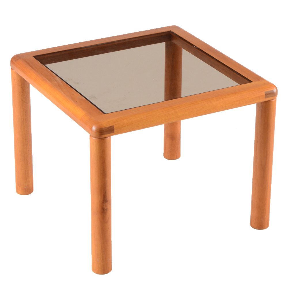 Danish Modern Teak End Table with Smoked Glass Top