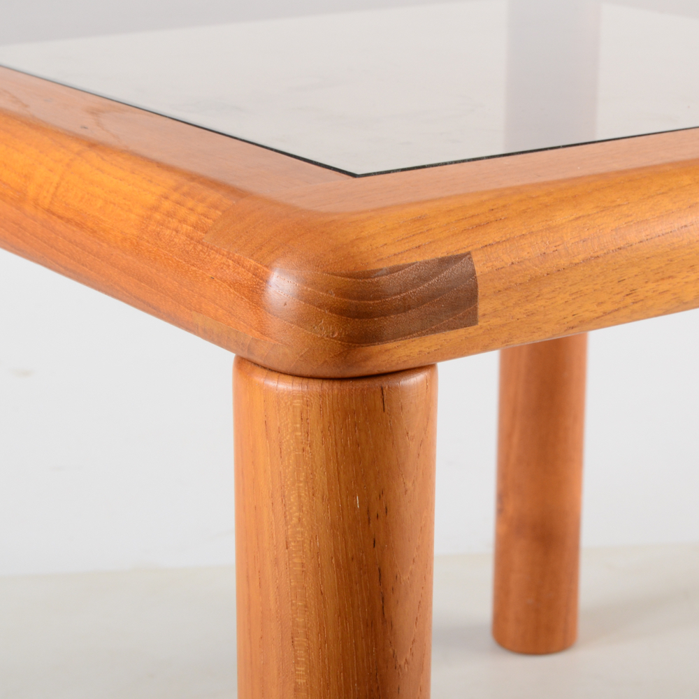 Danish Modern Teak End Table with Smoked Glass Top