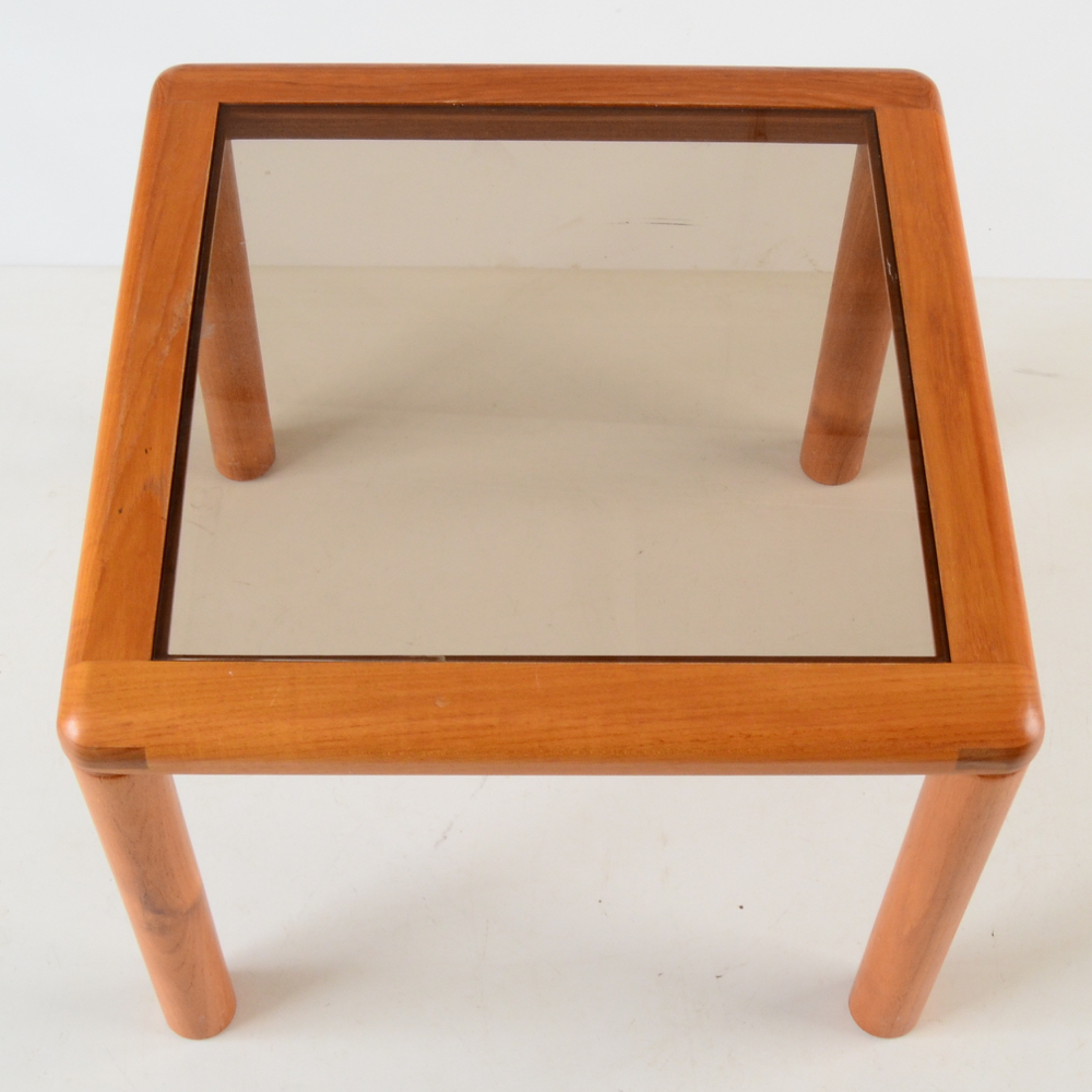 Danish Modern Teak End Table with Smoked Glass Top