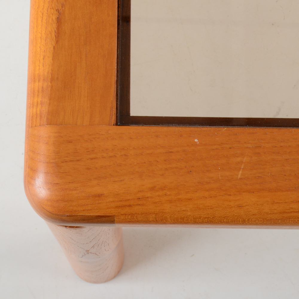 Danish Modern Teak End Table with Smoked Glass Top