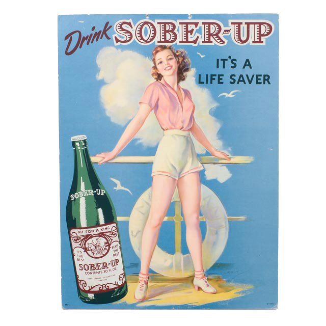 Vintage Original Julis Erbit "Drink Sober-Up" Standing Advertisement
