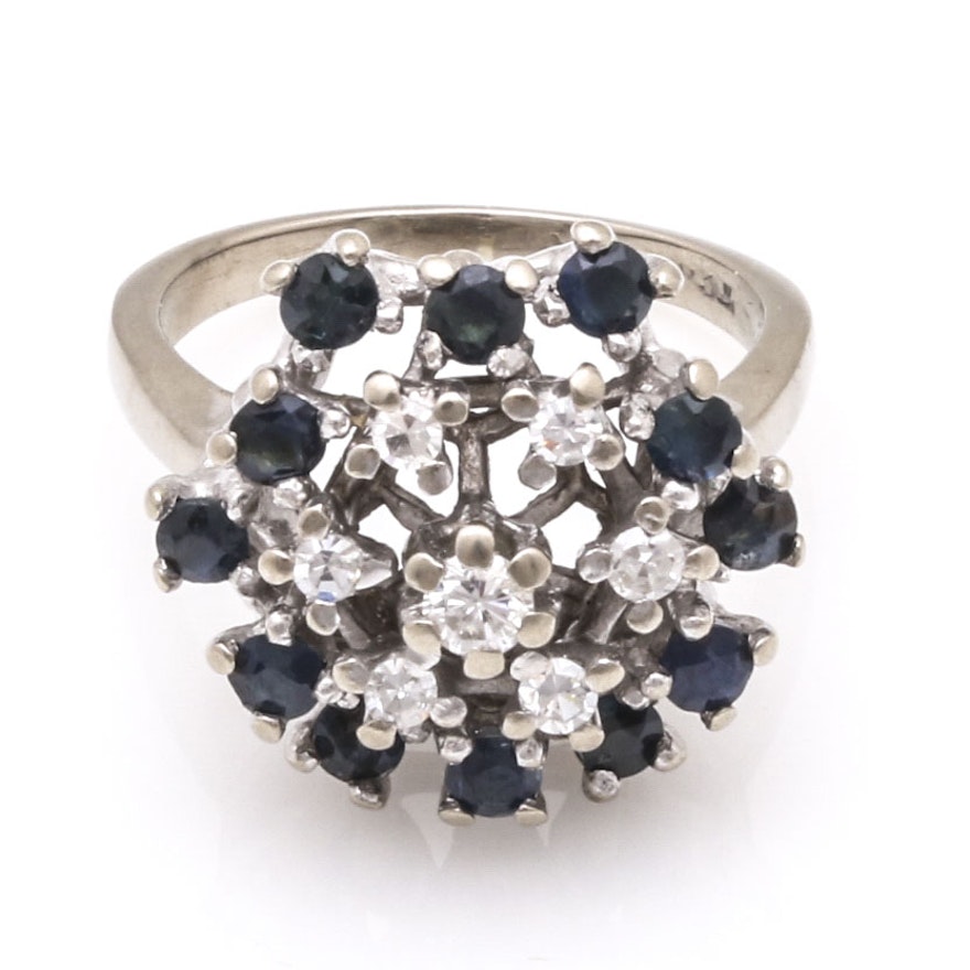 14K White Gold Sapphire and Diamond Floral Ring