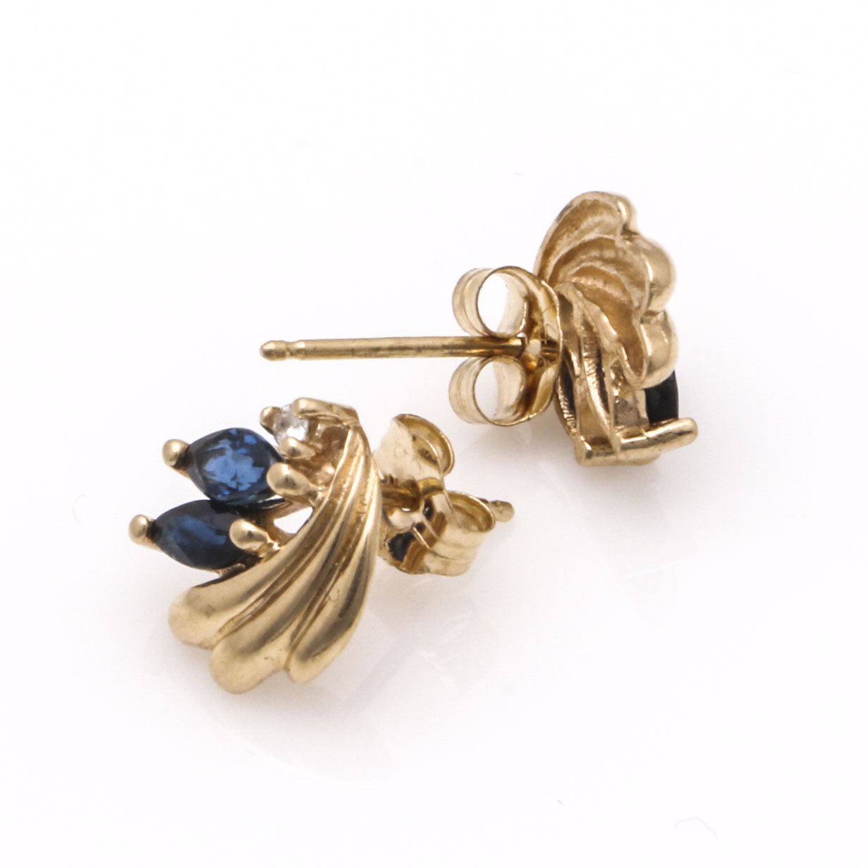 14K Yellow Gold Jewelry Set With Sapphires, Emeralds and Diamonds