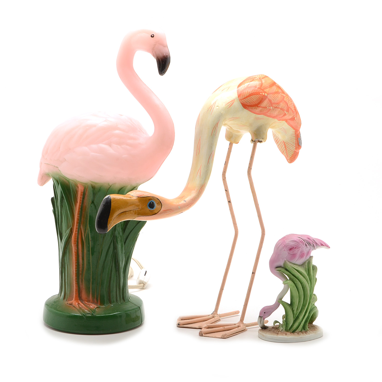 Collection of Vintage Flamingo Figurines and Lamp