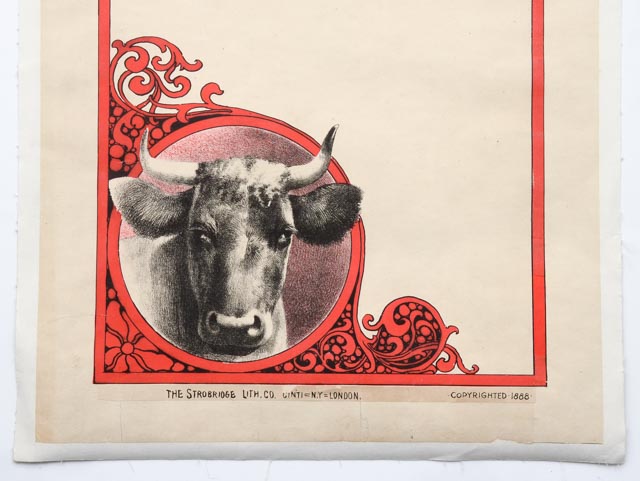 Original 1888 Stone Lithograph Livestock Poster Printed by The Strobridge Litho Co. of Cincinnati