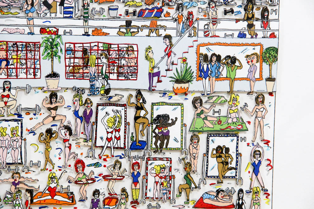 James Rizzi Three-Dimensional Lithograph "Women Who Work Out"