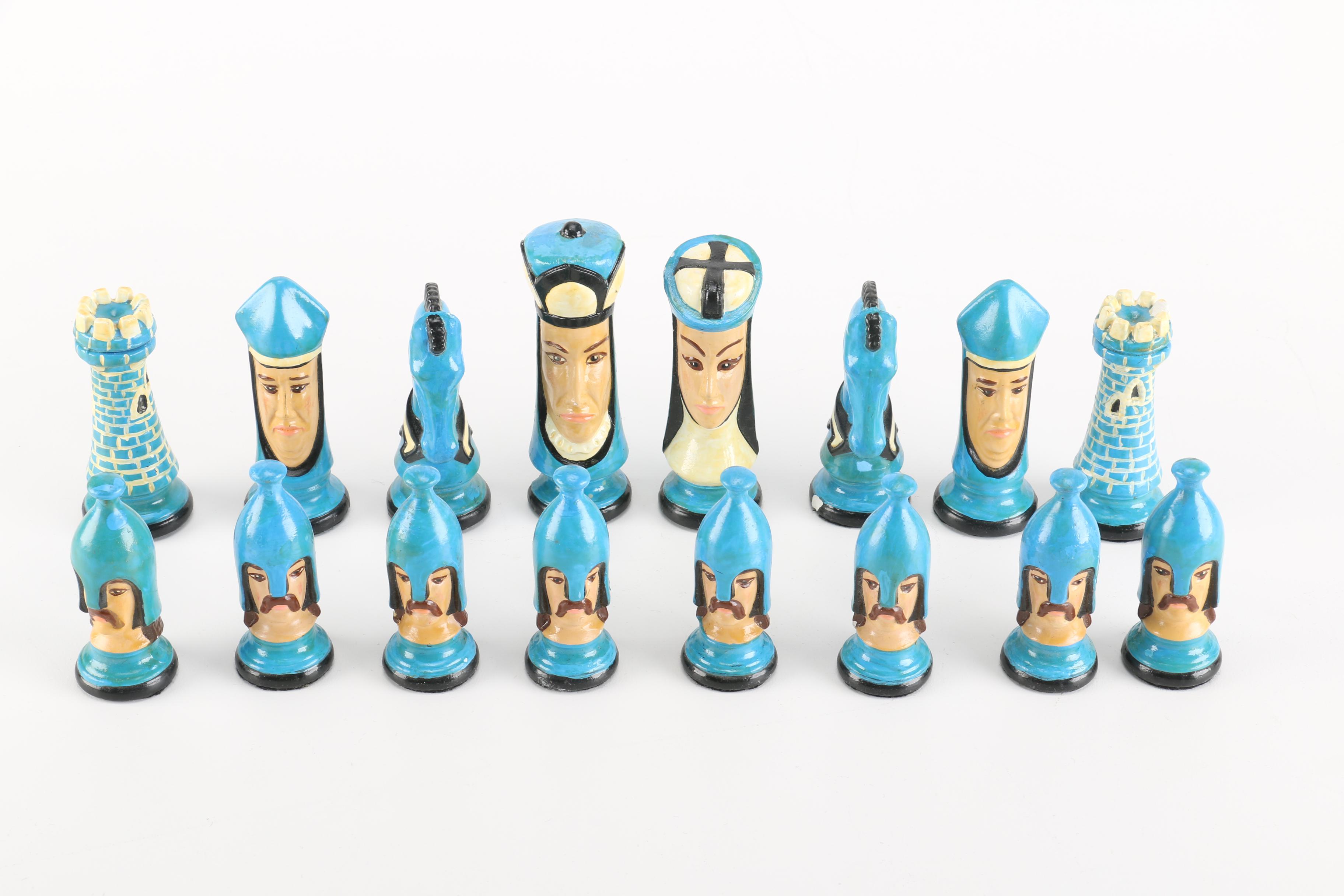 Vintage Hand Painted Plaster Chess Set