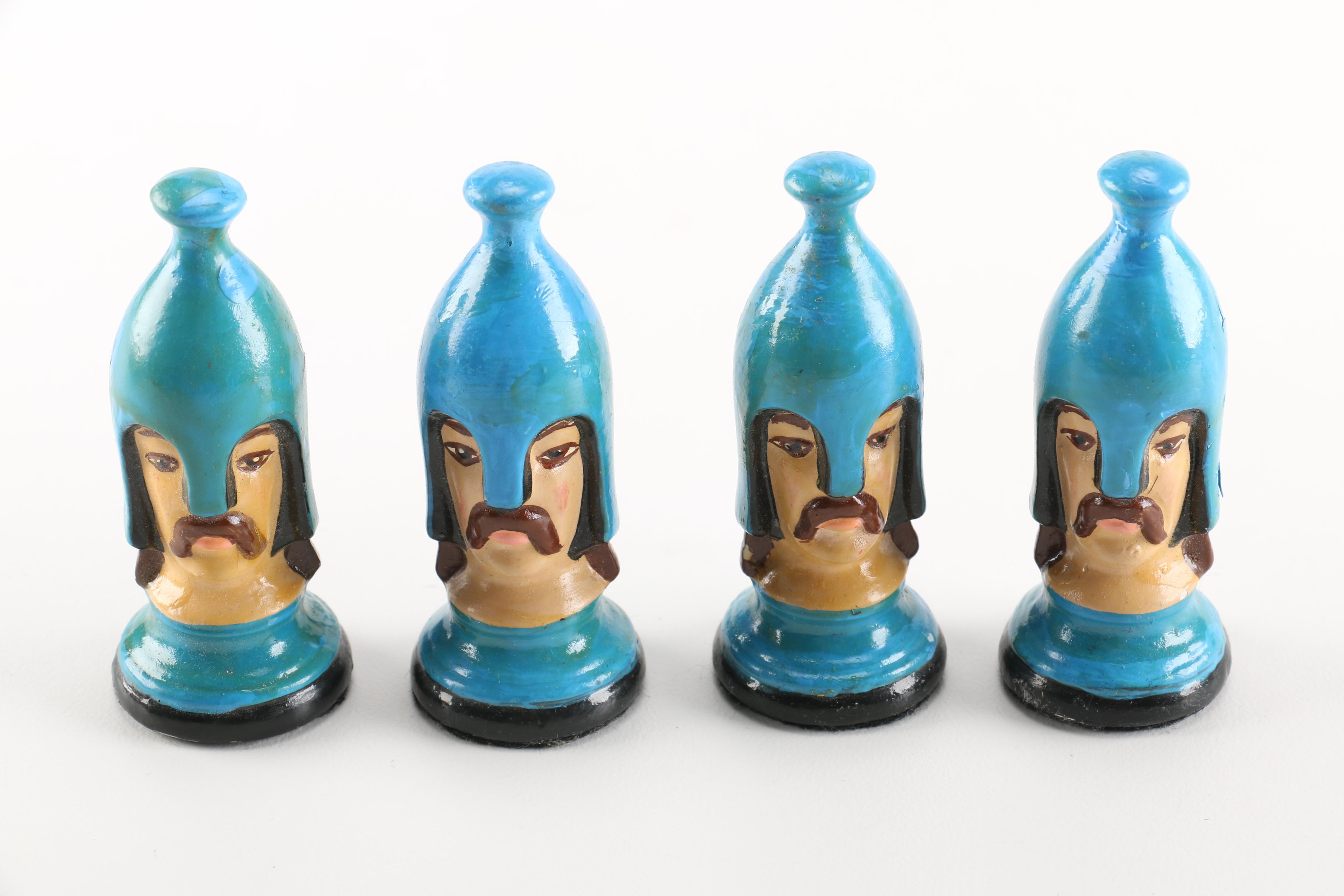 Vintage Hand Painted Plaster Chess Set