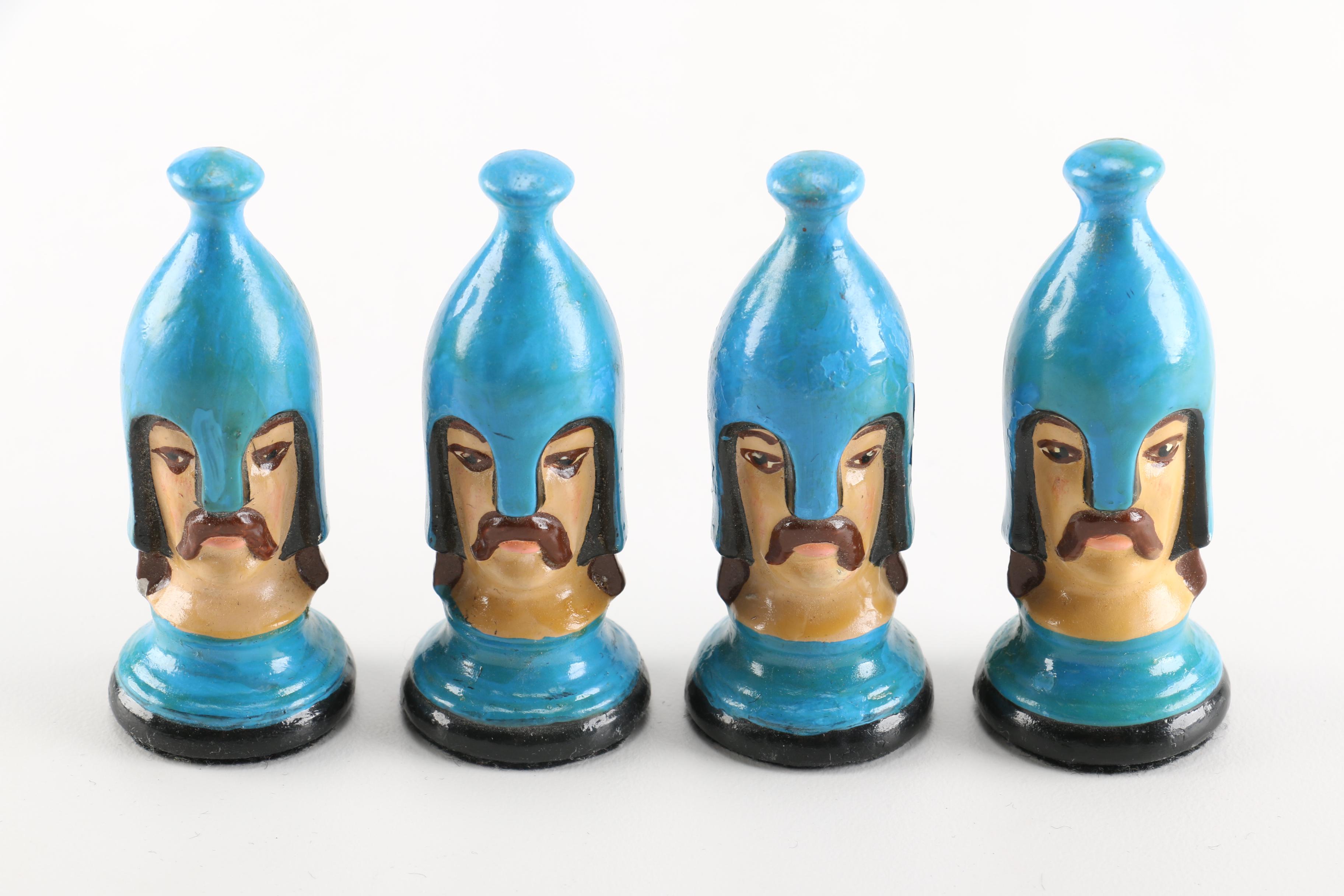 Vintage Hand Painted Plaster Chess Set