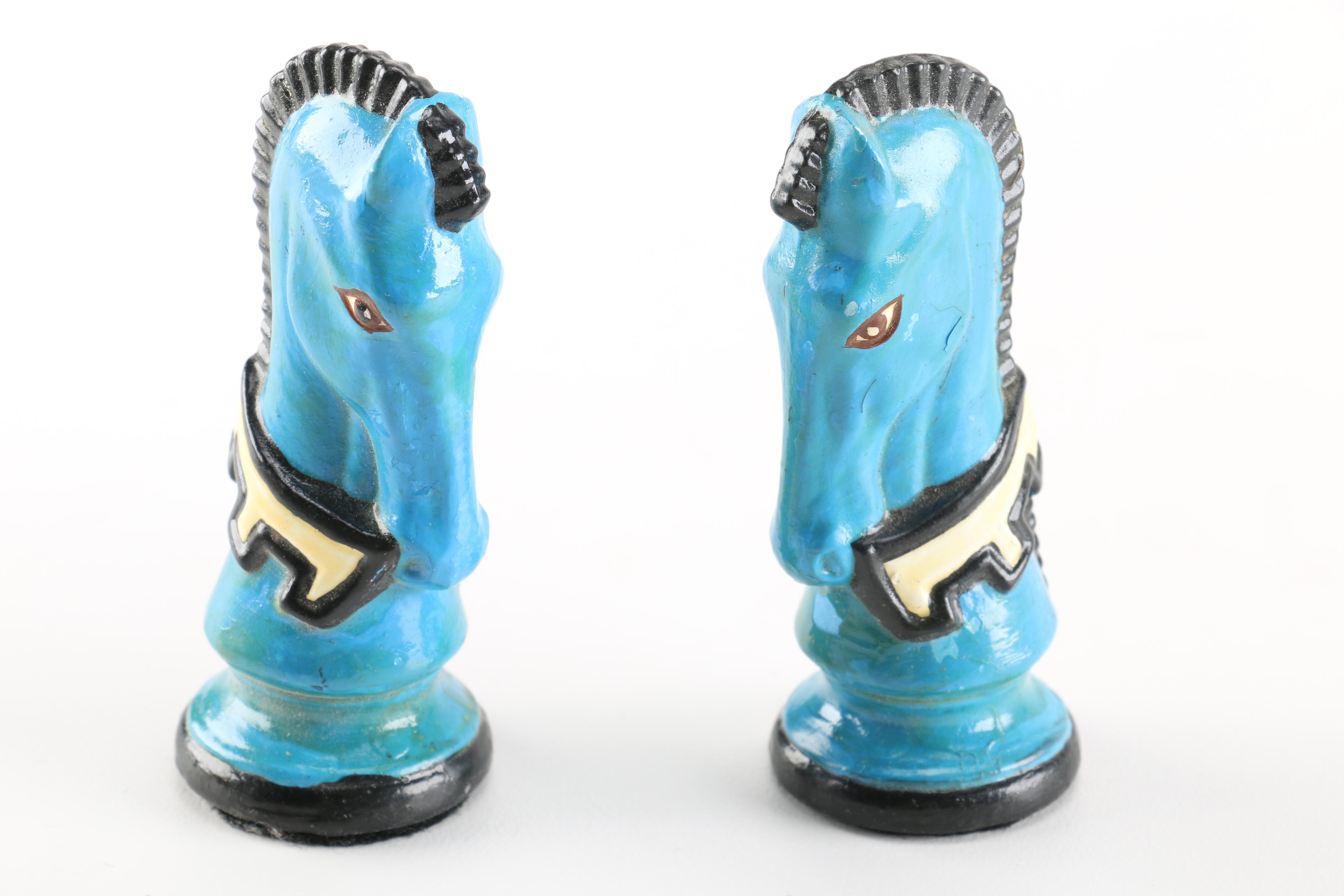 Vintage Hand Painted Plaster Chess Set