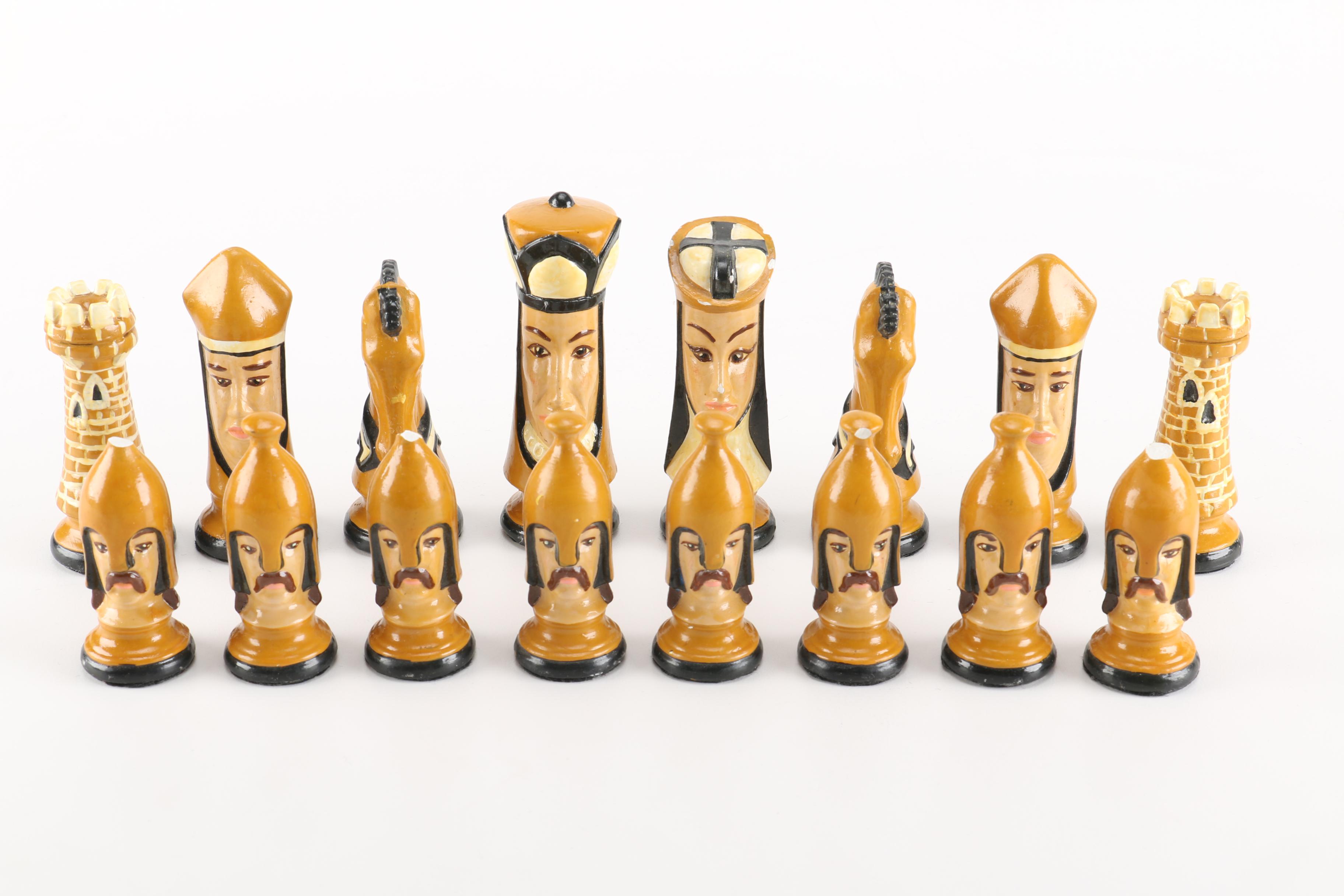 Vintage Hand Painted Plaster Chess Set