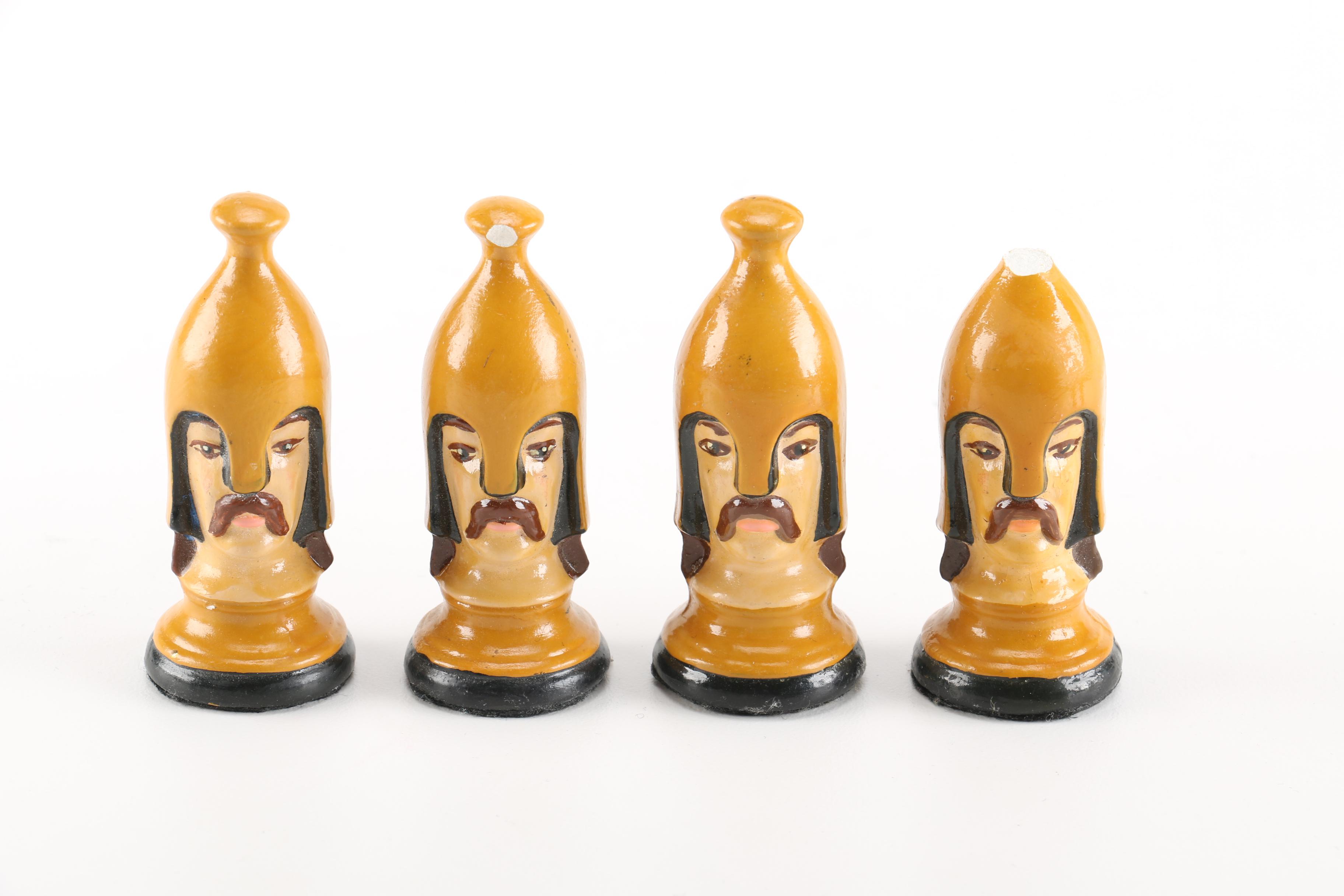 Vintage Hand Painted Plaster Chess Set