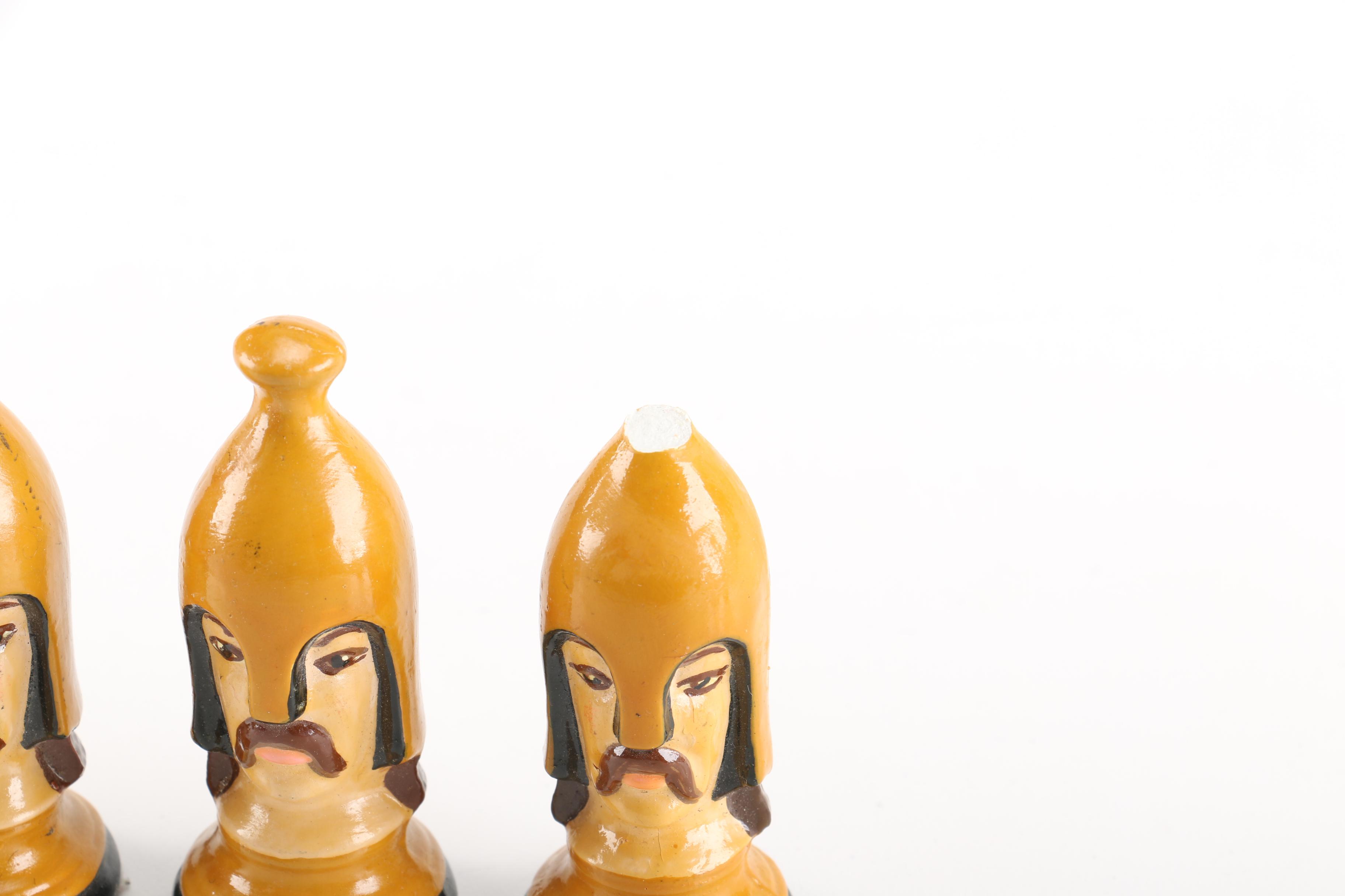Vintage Hand Painted Plaster Chess Set