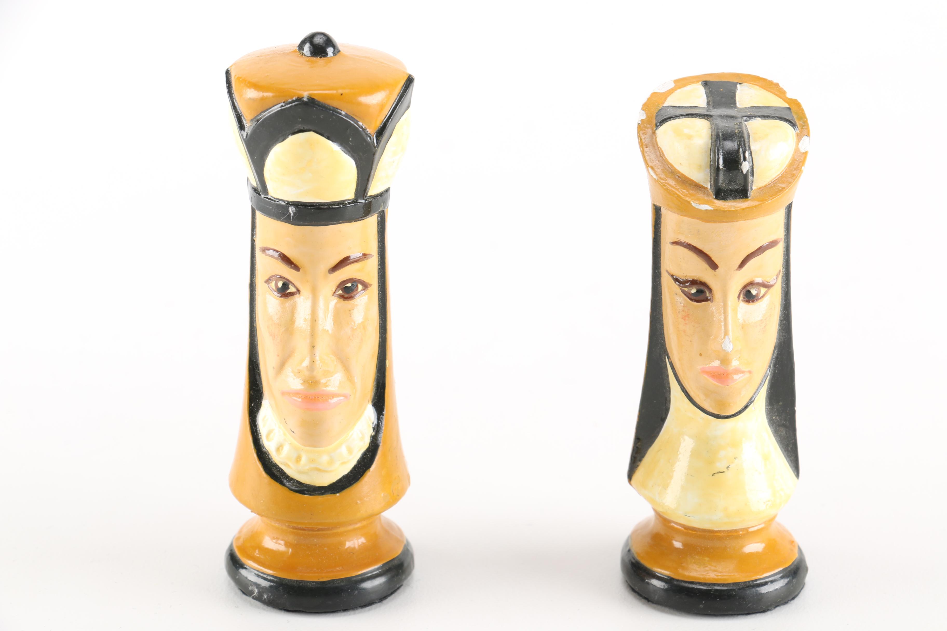 Vintage Hand Painted Plaster Chess Set