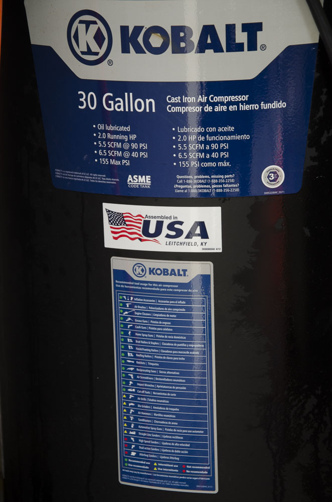Kobalt 30 Gallon Cast Iron Air Compressor
