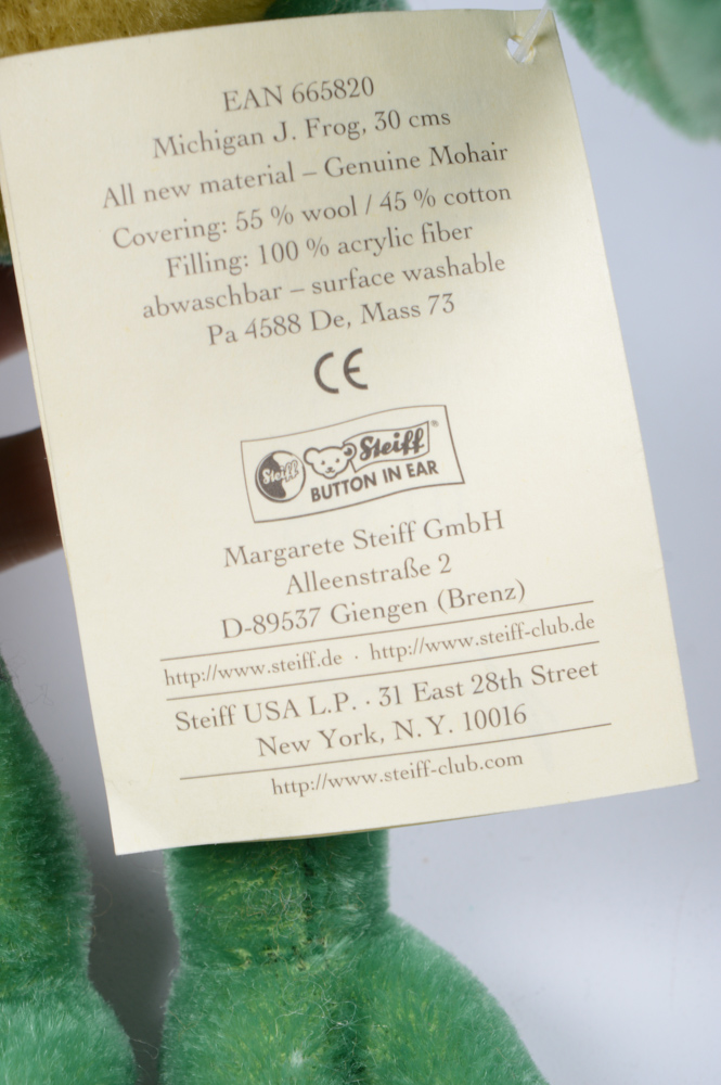 Steiff Limited Edition Michigan J. Frog Stuffed Figure with COA