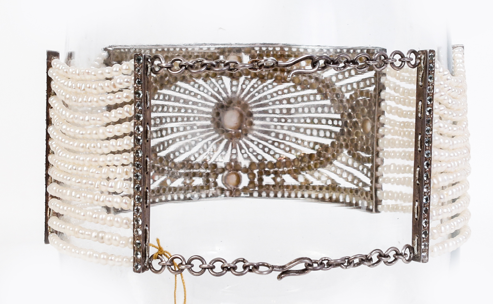 One of a Kind Freshwater Cultured Pear, Aquamarine and Silver Choker