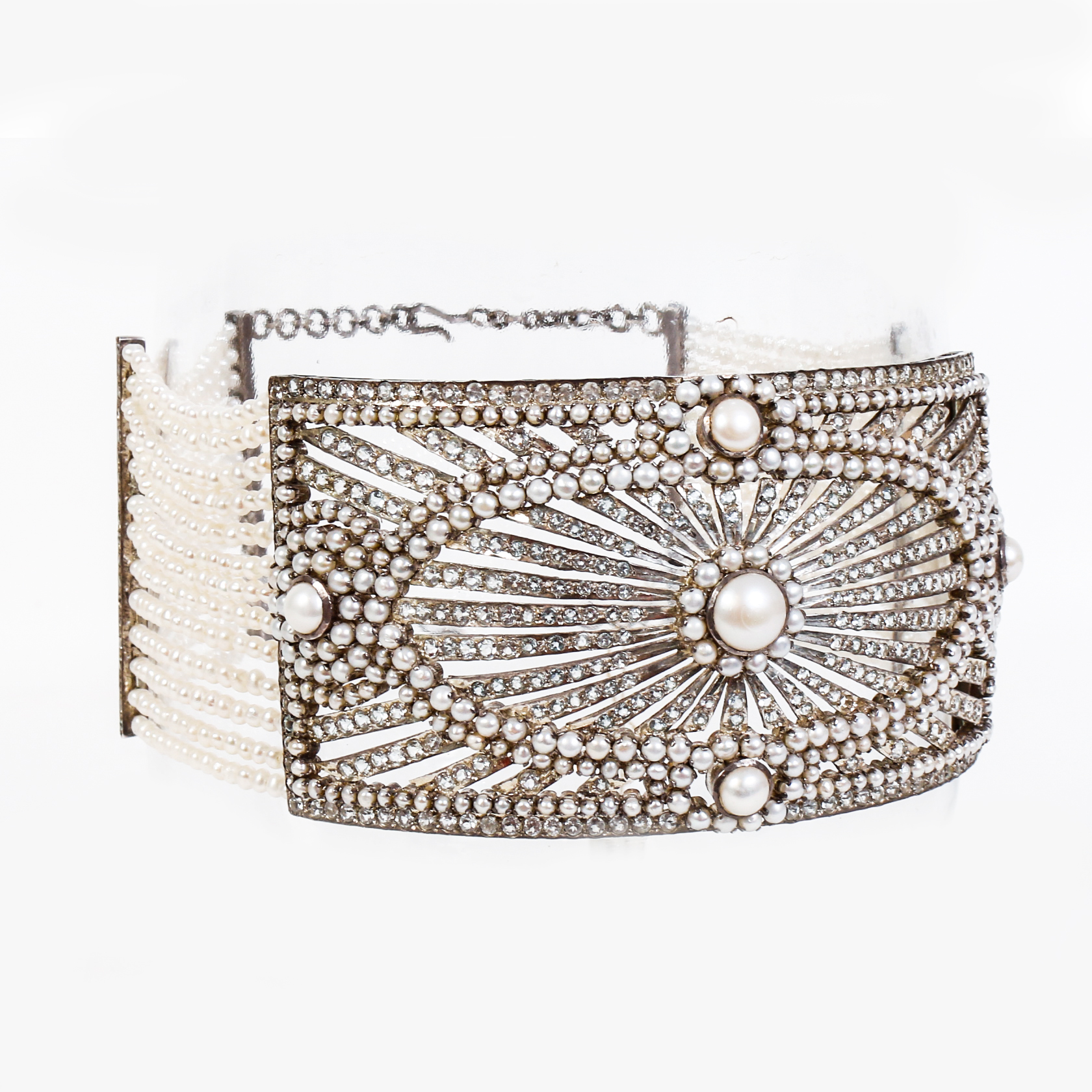 One of a Kind Freshwater Cultured Pear, Aquamarine and Silver Choker