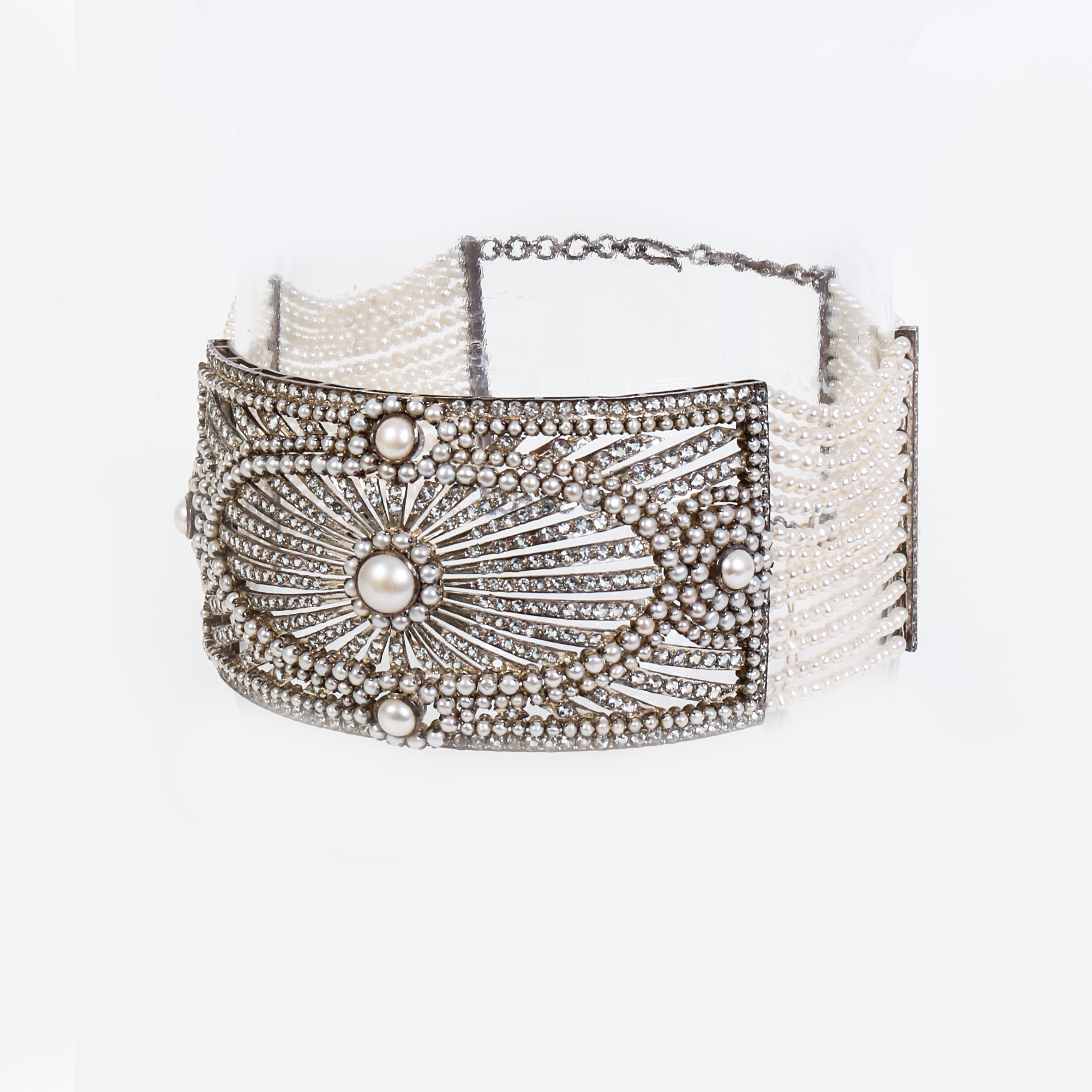 One of a Kind Freshwater Cultured Pear, Aquamarine and Silver Choker