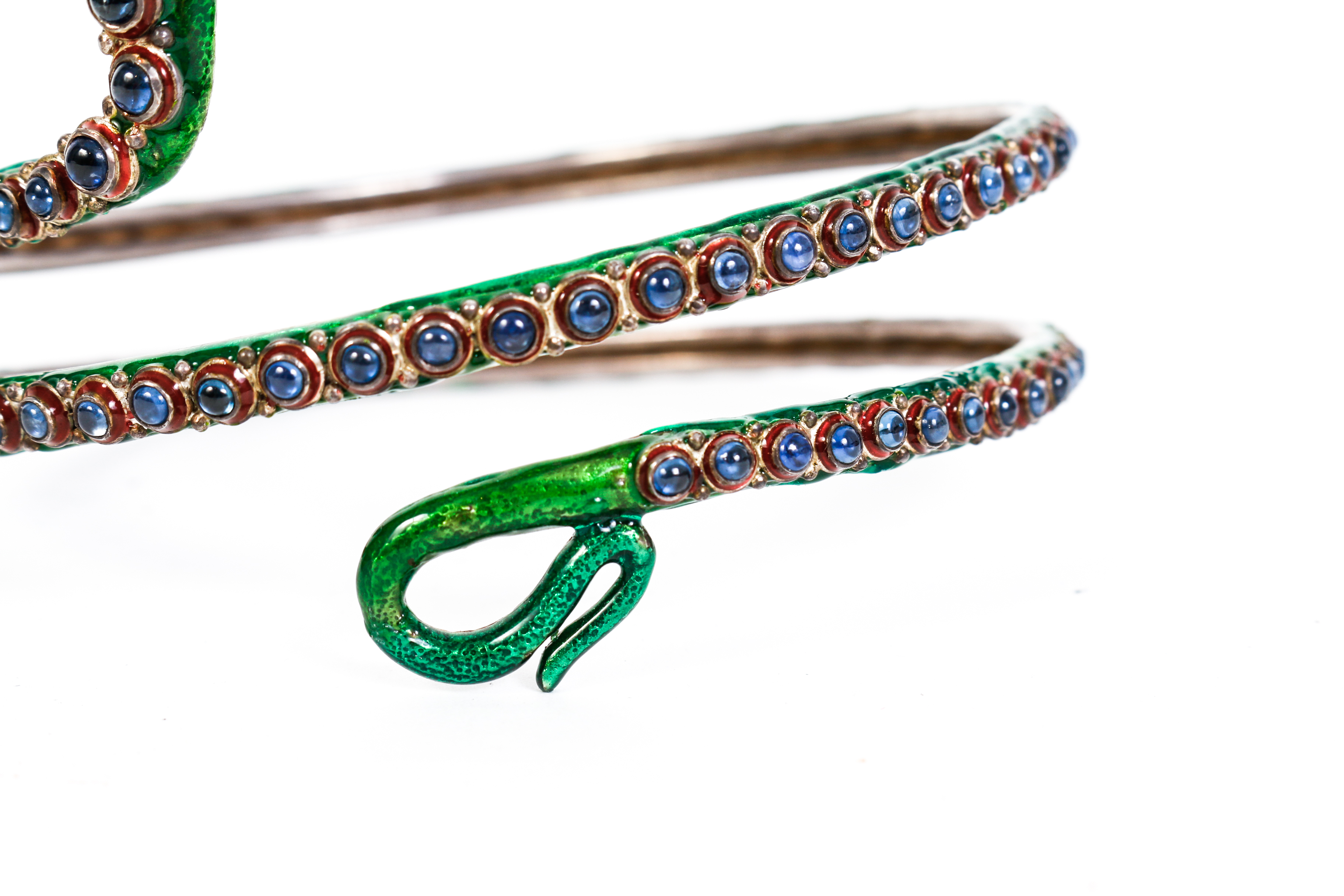 Vintage Multi-Stone, Enamel and Sterling Silver Snake Arm Cuff