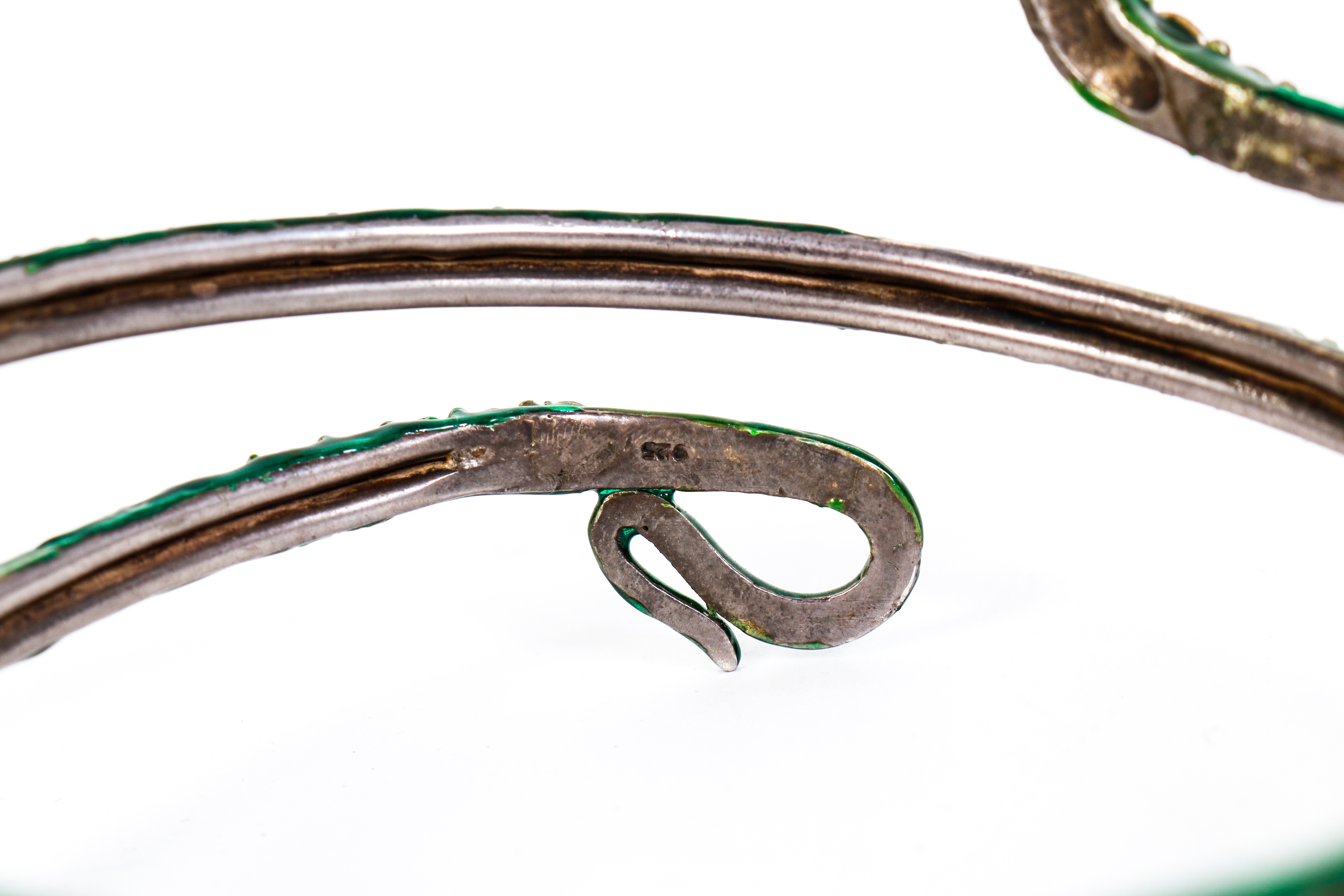 Vintage Multi-Stone, Enamel and Sterling Silver Snake Arm Cuff