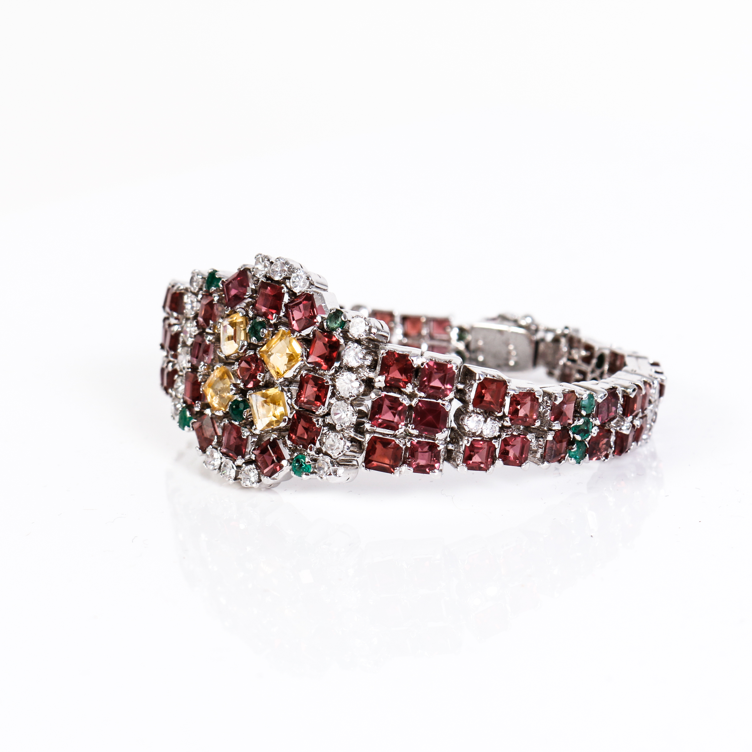 Vintage Sterling Silver ,Garnet, Emerald, Citrine and Cubic Zirconia Bracelet