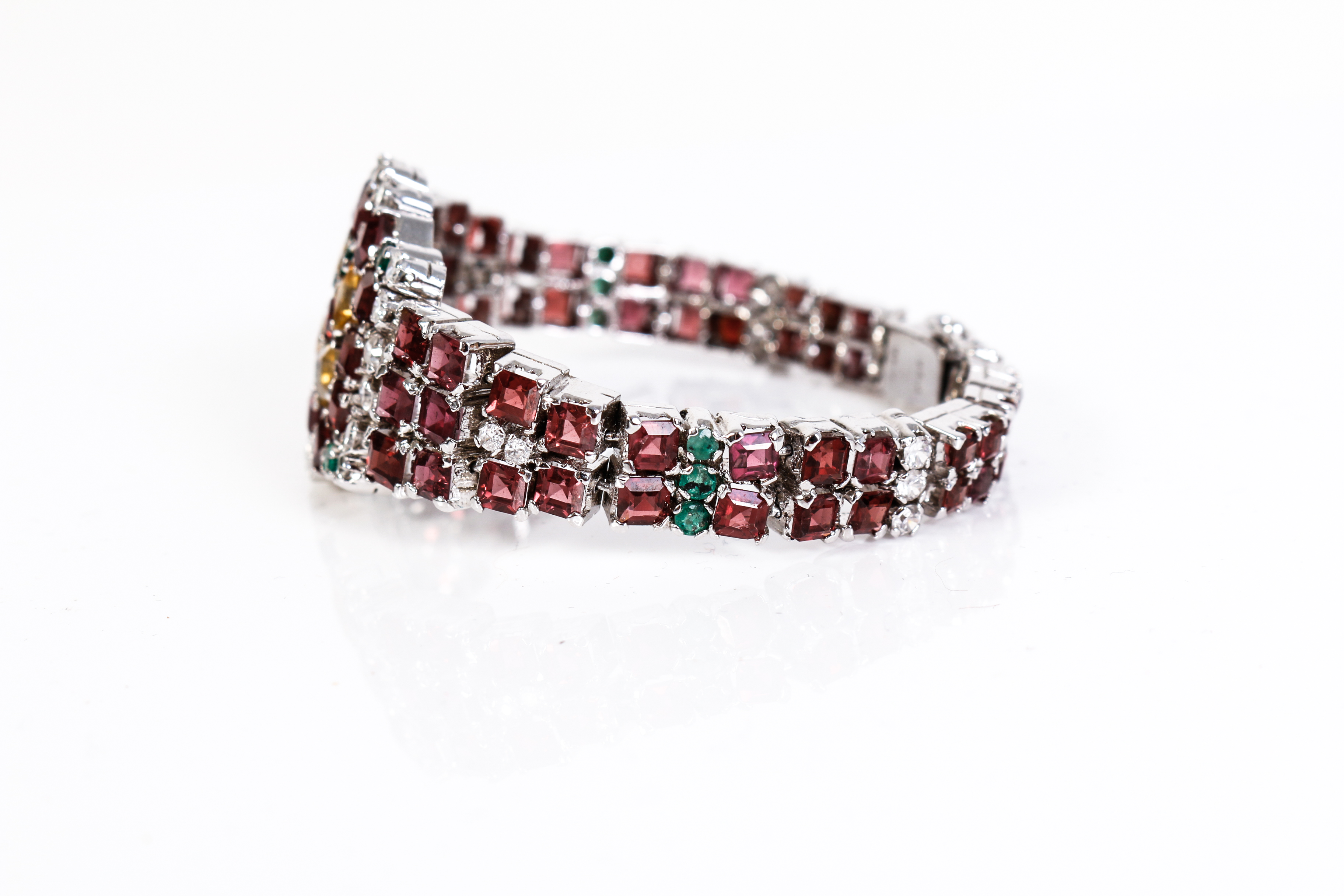 Vintage Sterling Silver ,Garnet, Emerald, Citrine and Cubic Zirconia Bracelet