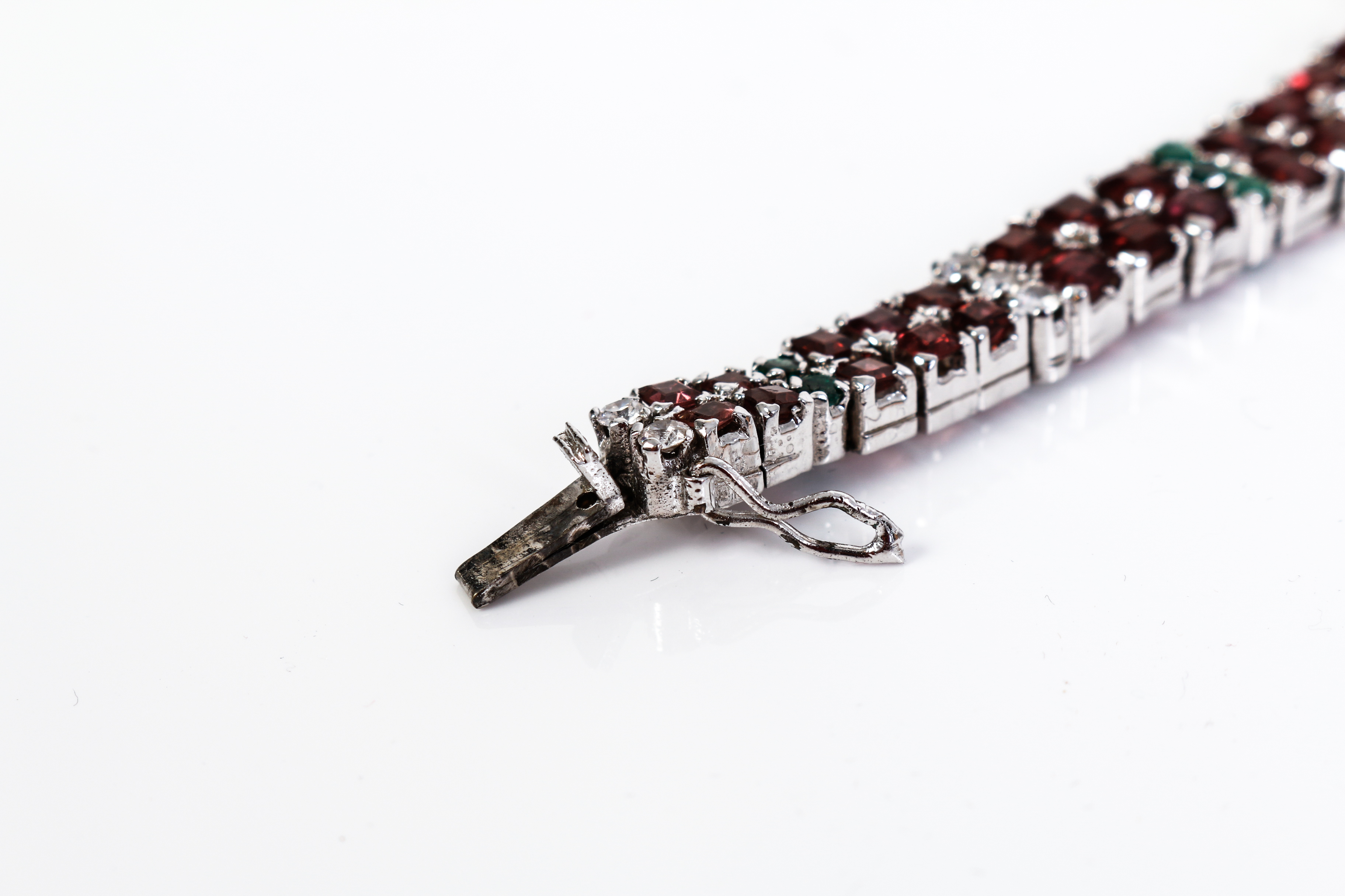 Vintage Sterling Silver ,Garnet, Emerald, Citrine and Cubic Zirconia Bracelet