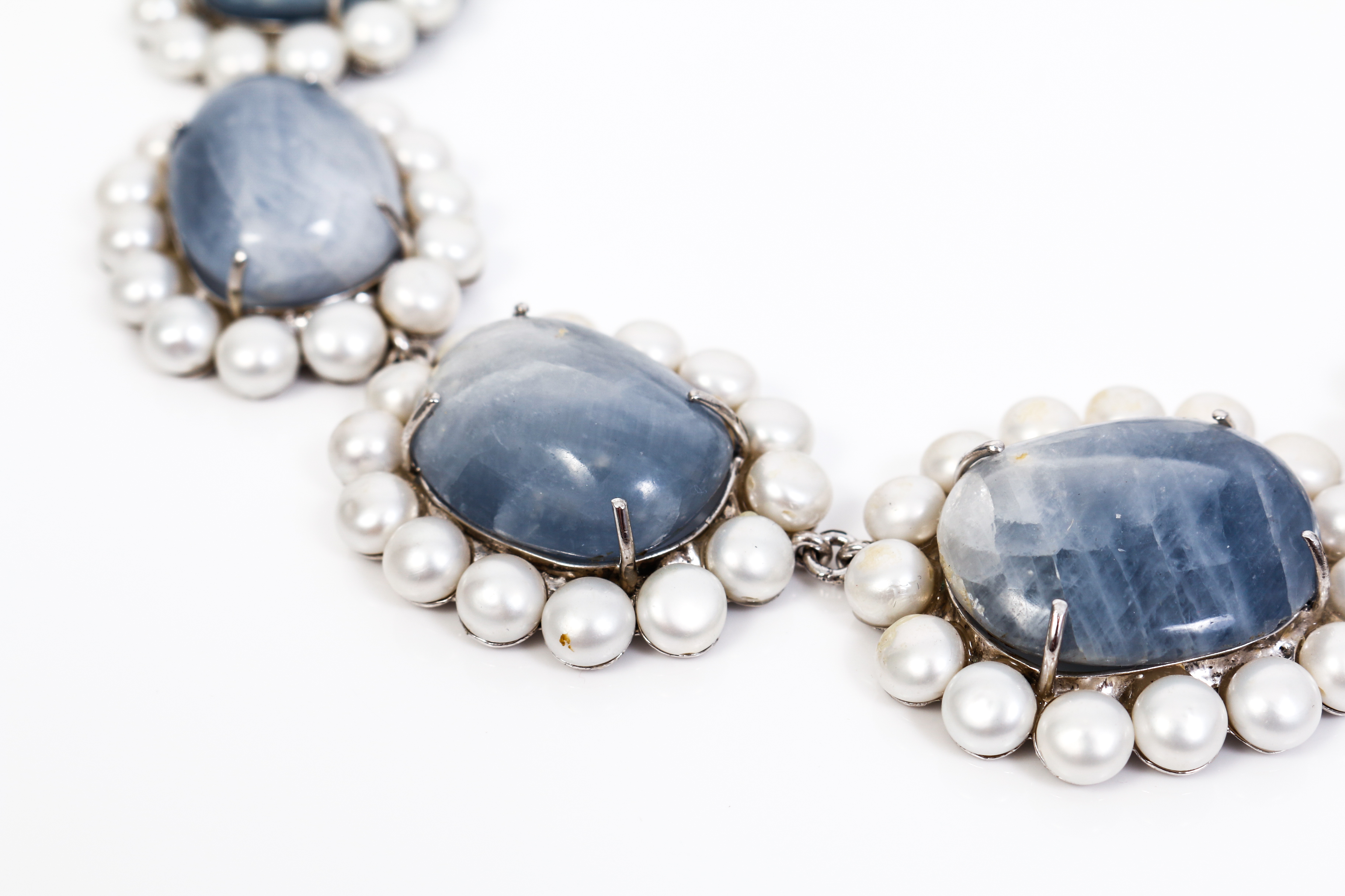 Custom Made Joseph Holland Quartz, Cultured Pearl and Silver Collar Necklace