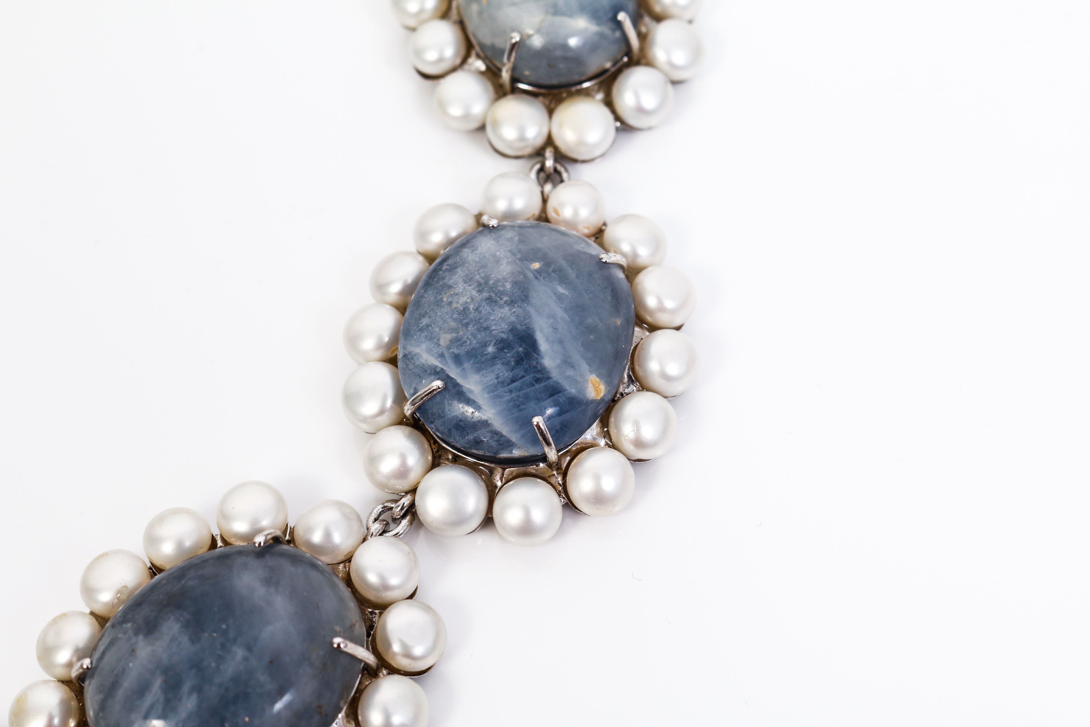 Custom Made Joseph Holland Quartz, Cultured Pearl and Silver Collar Necklace