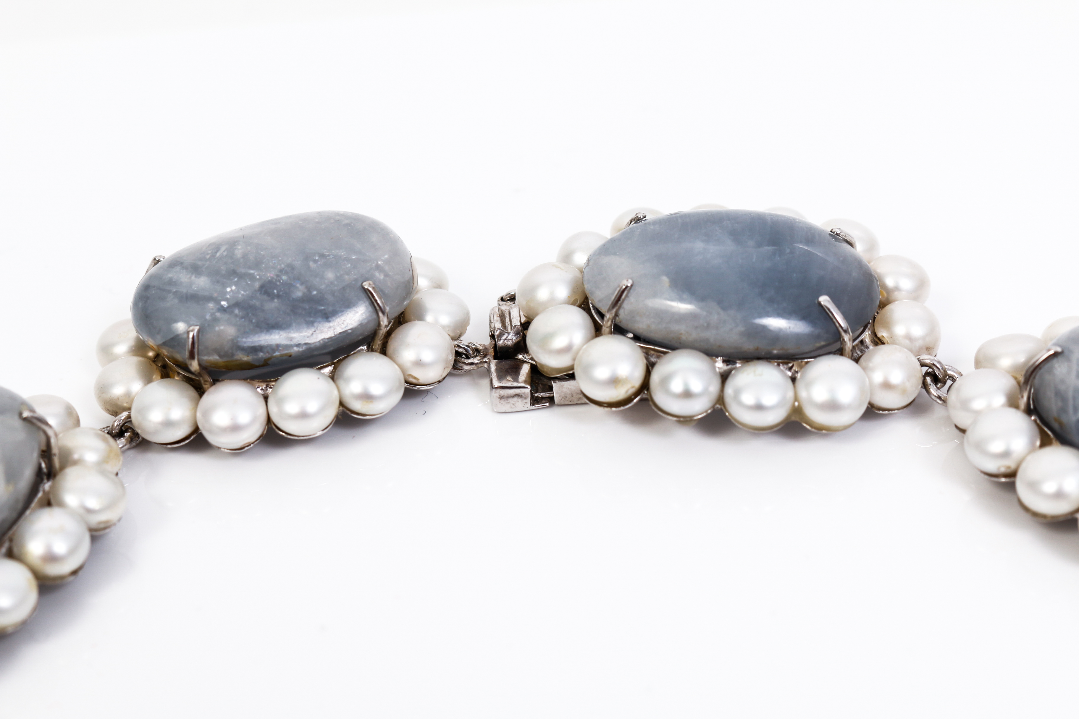 Custom Made Joseph Holland Quartz, Cultured Pearl and Silver Collar Necklace