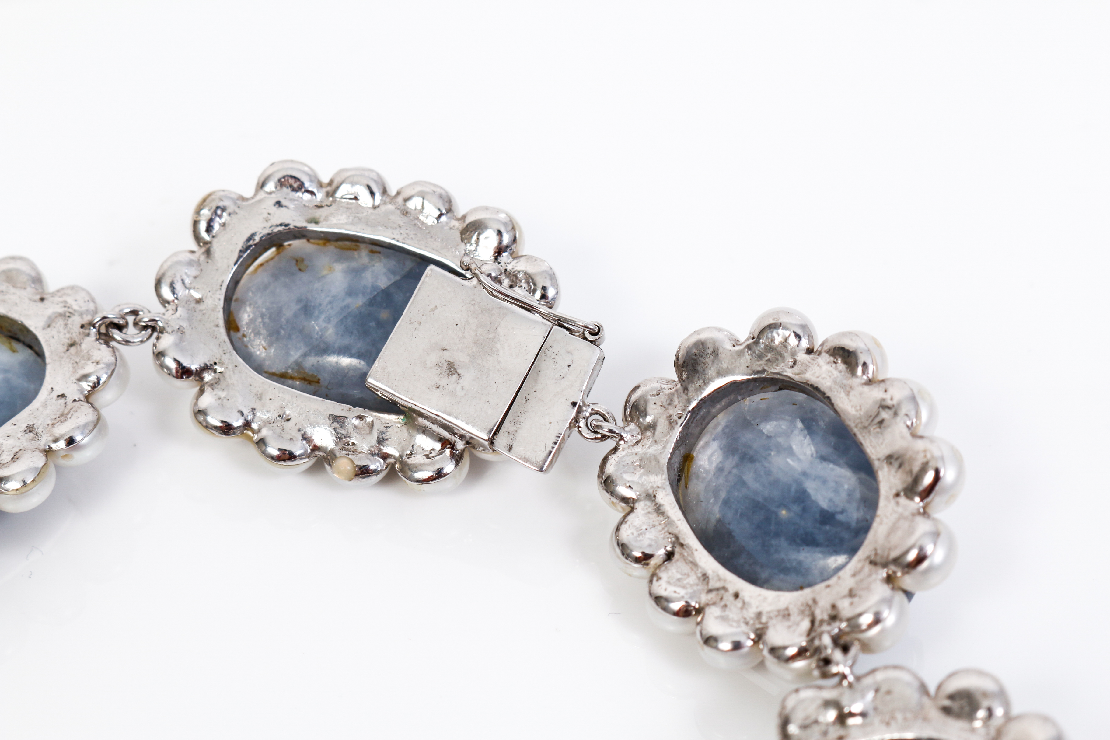 Custom Made Joseph Holland Quartz, Cultured Pearl and Silver Collar Necklace