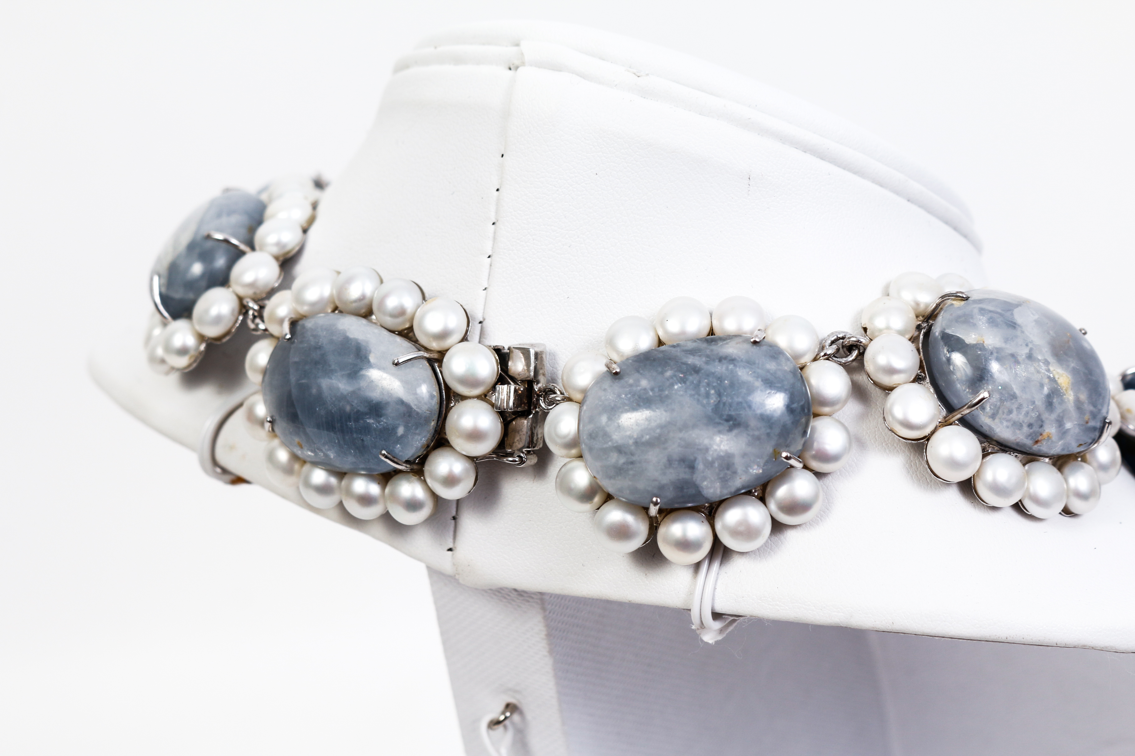 Custom Made Joseph Holland Quartz, Cultured Pearl and Silver Collar Necklace