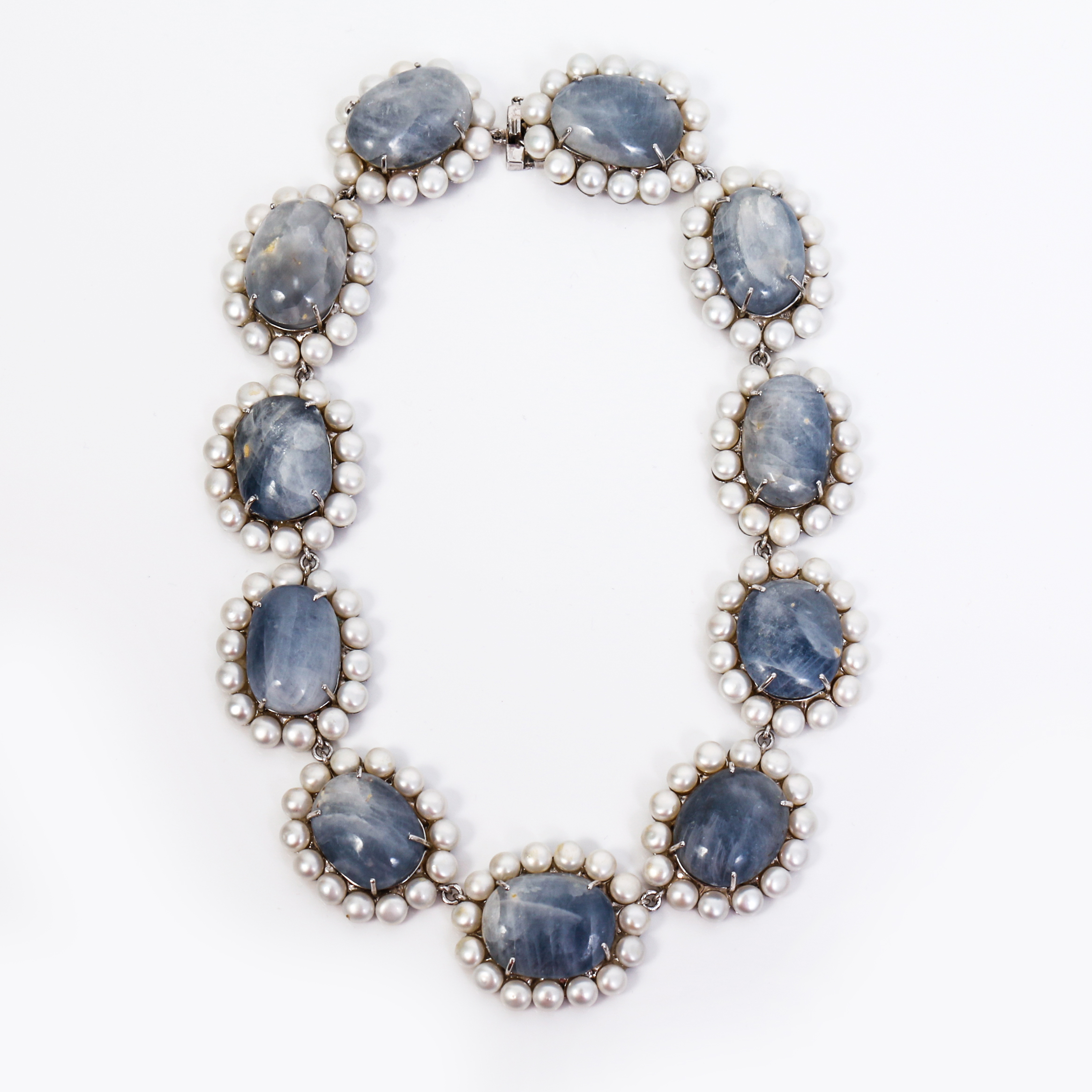 Custom Made Joseph Holland Quartz, Cultured Pearl and Silver Collar Necklace